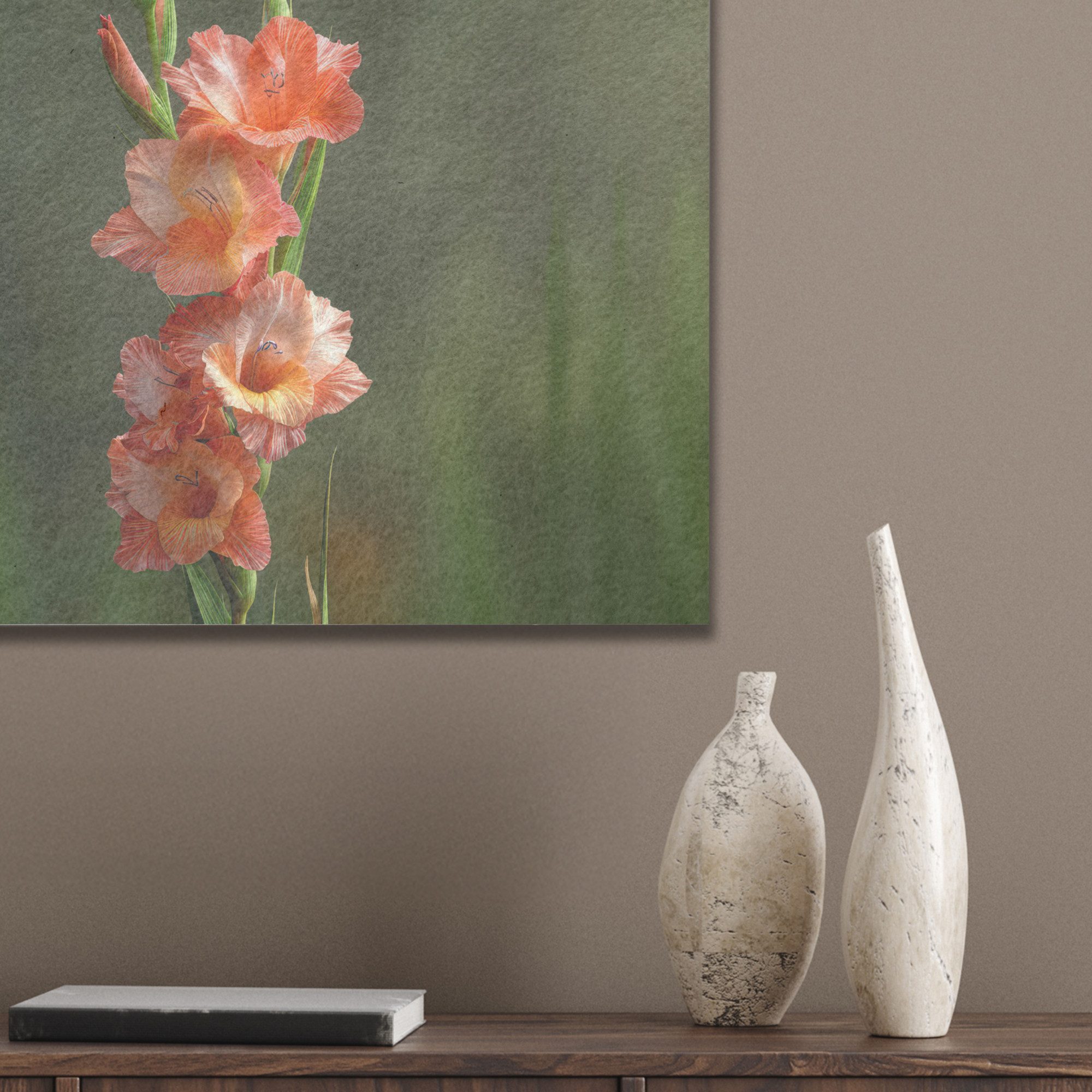 MuchoWow Gemälde Blume - Gladiolen - Lachsrosa, Fotodruck (1 St), Akustikpaneele PET-Filz, Akustikbild, Schalldämmung, Deko 40x30 cm