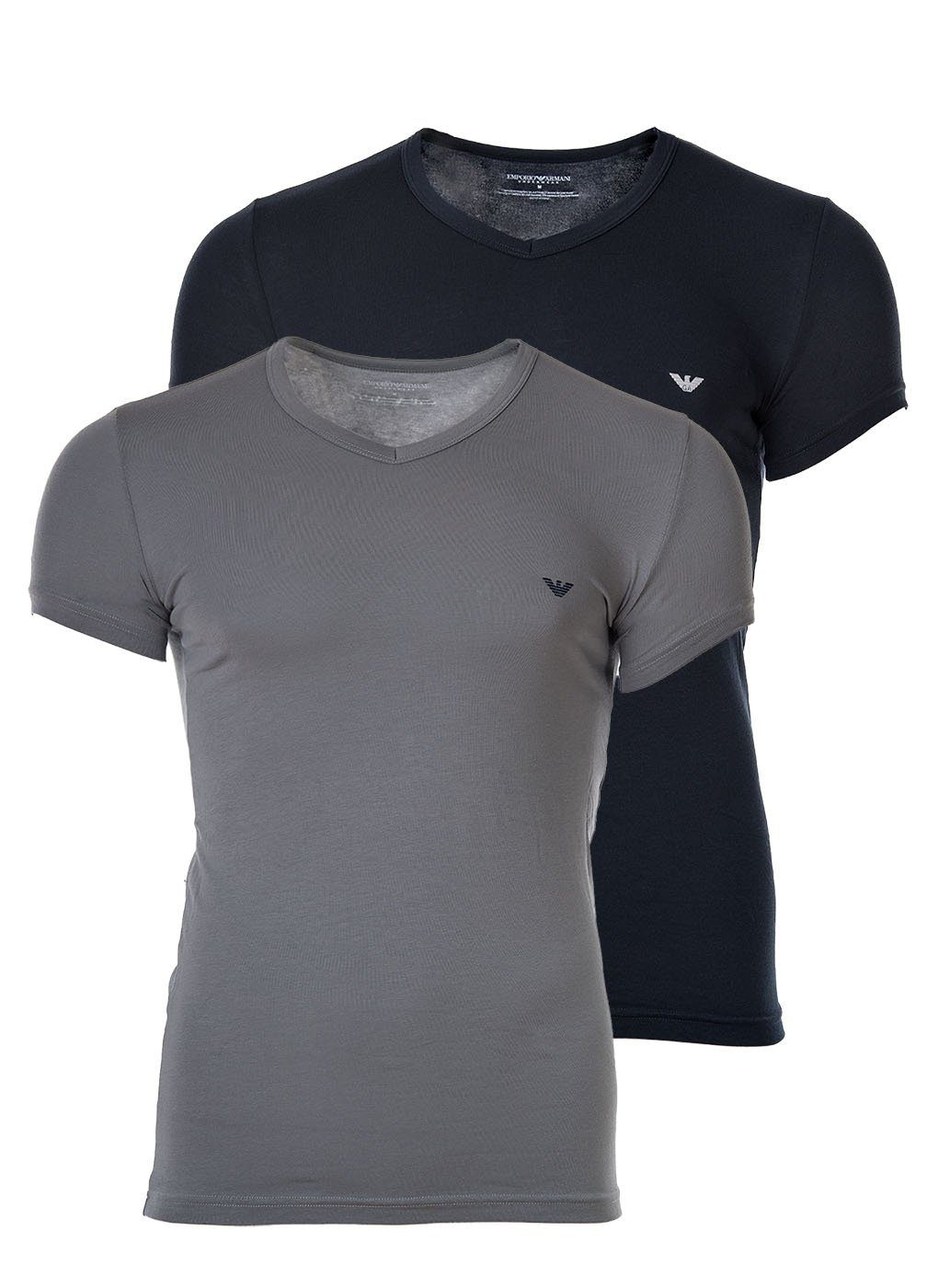 V-Neck, T-Shirt T-Shirt Pack 2er Herren grau/marine Armani - V-Ausschnitt Emporio