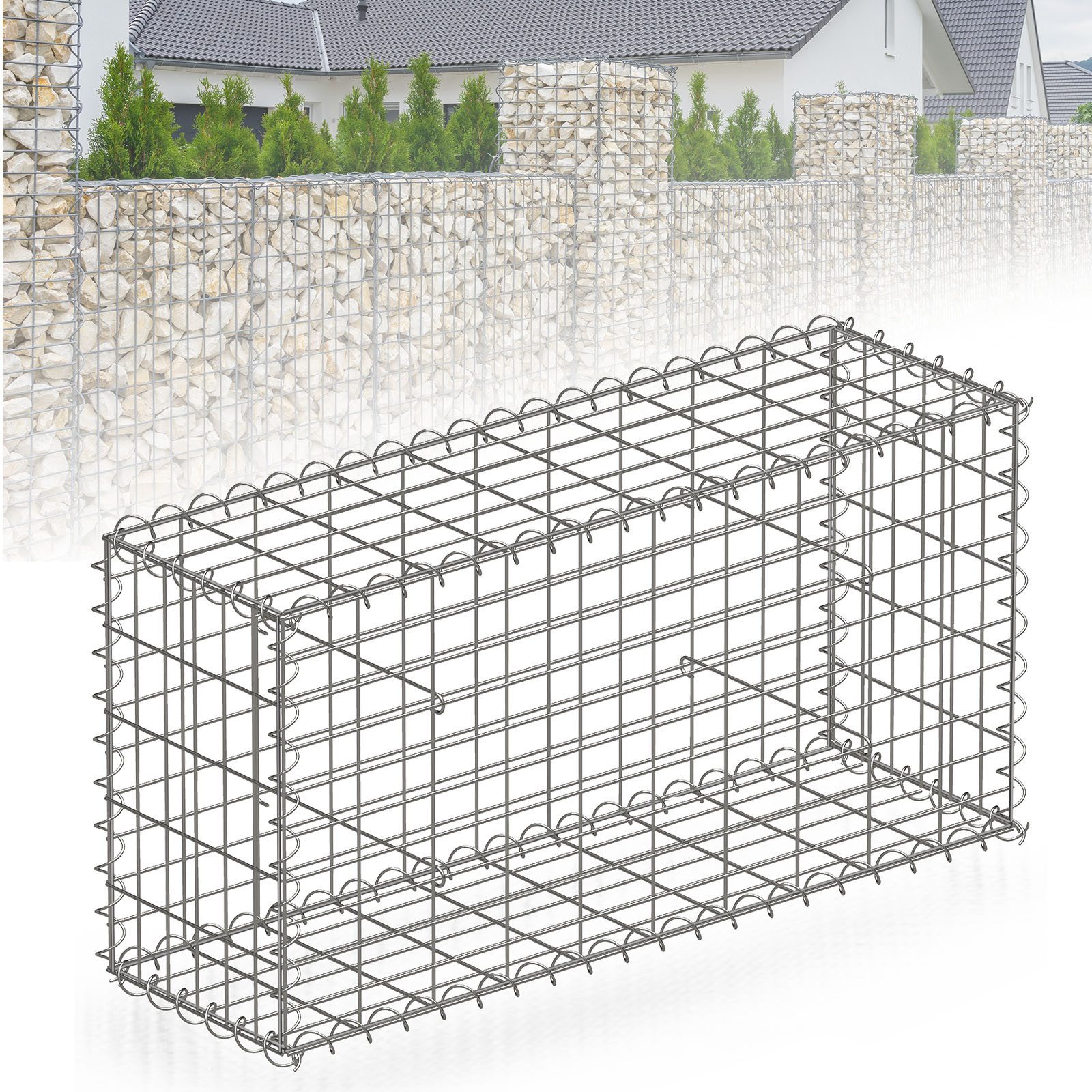 Floordirekt Gabionenzaun Lenox, Robuster, verzinkter Stahl, Langlebig & rostfrei, Maschenweite 5×10 cm – ideal für Natursteine