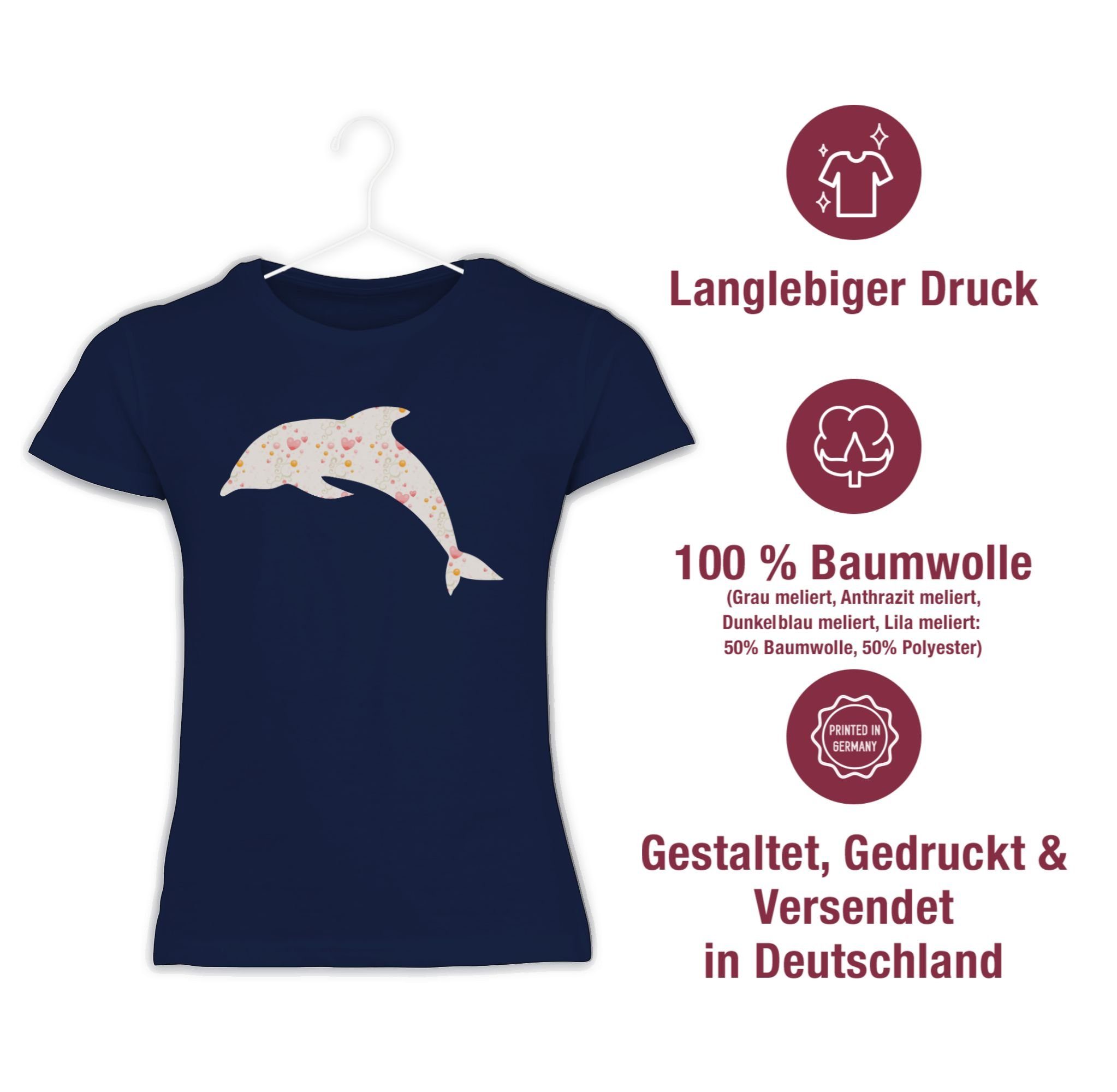 Herzen T-Shirt Shirtracer 1 Tiermotiv Dunkelblau Animal Delfin Print