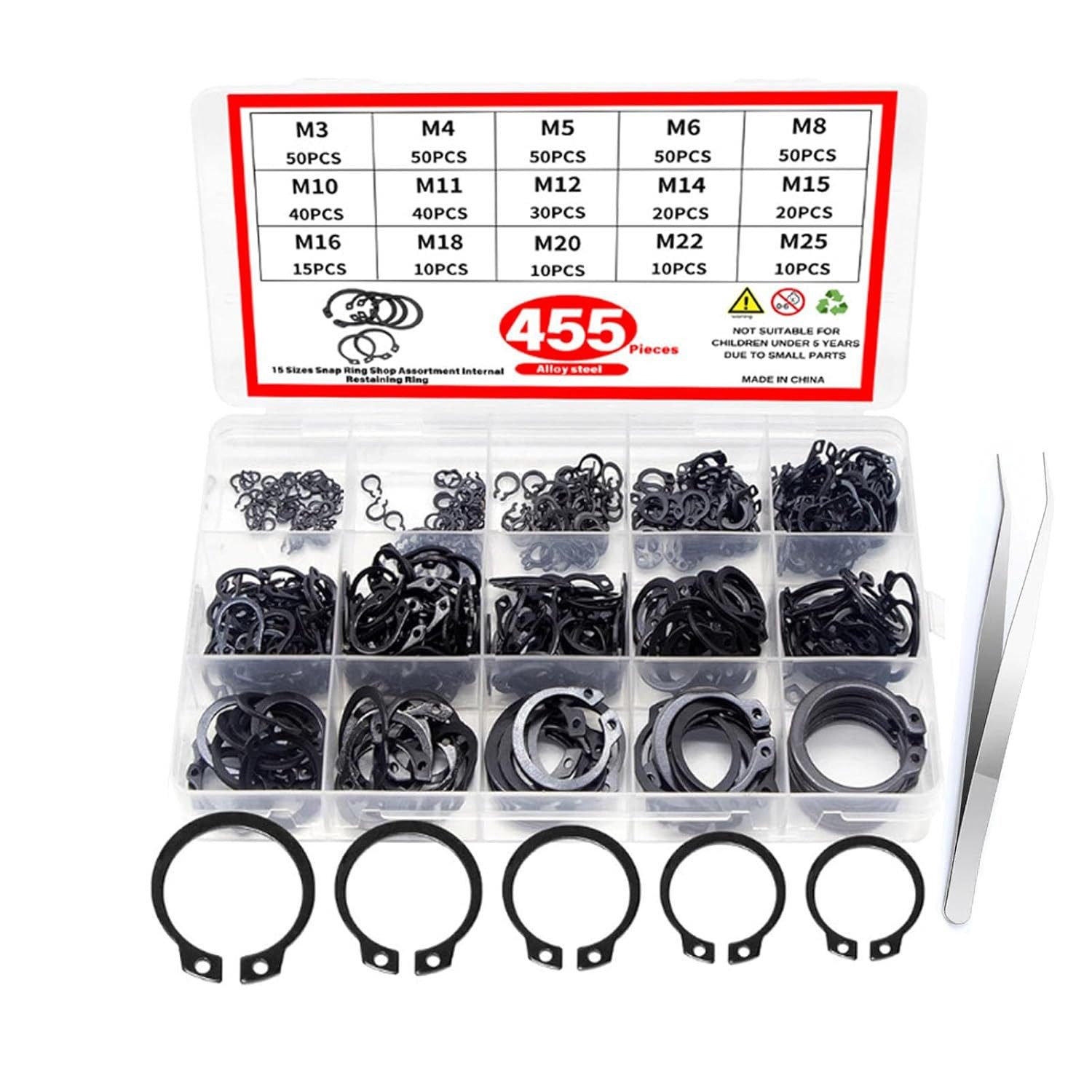 FELIXLEO Sicherungsring 455er Sicherungsring Set 15 Größen Edelstahl 304 Für Wellen Achsen, 1-St.