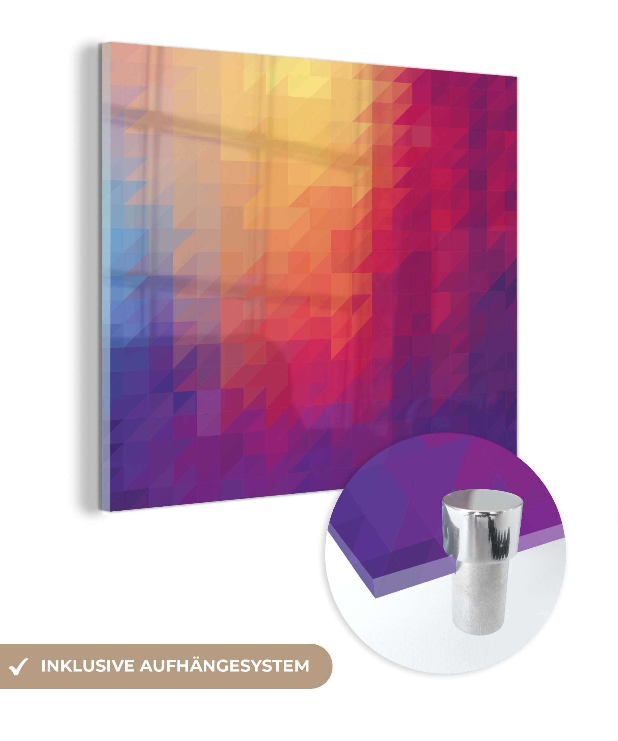 MuchoWow Acrylglasbild Muster aus geometrischen Formen und Farben, (1 St), Glasbilder - Bilder auf Glas Wandbild - Foto auf Glas - Wanddekoration