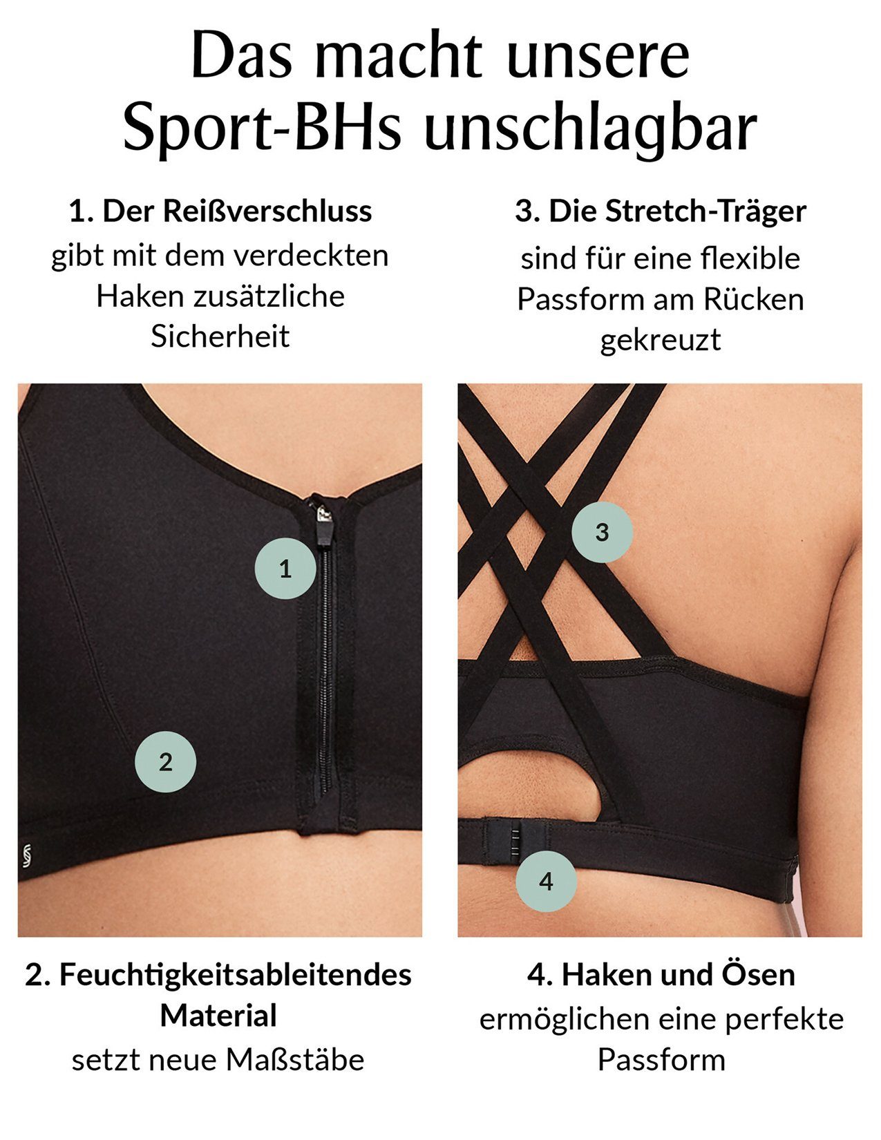 Reißverschluss mit BH Bügelloser Sport-BH vorn GLAMORISE