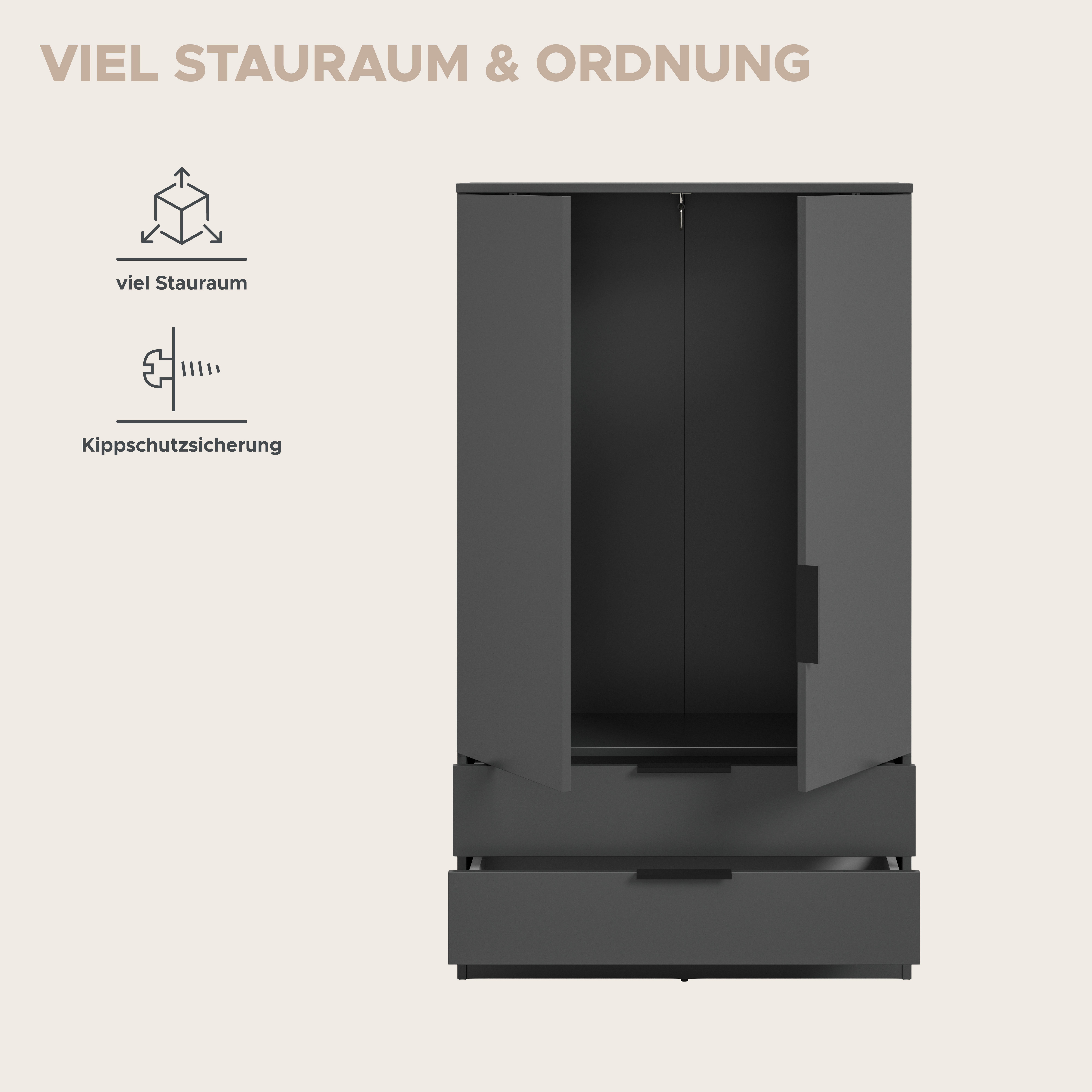 OTTO home Wäscheschrank SKARDE, Kleiderschrank, Schlafzimmerschrank, Schrank (1-St., Höhe: 140 cm, 2 Türen, 2 Schubladen, 1 Kleiderstange) OTTO BESTSELLER, Gard – Bild 4 von 5
