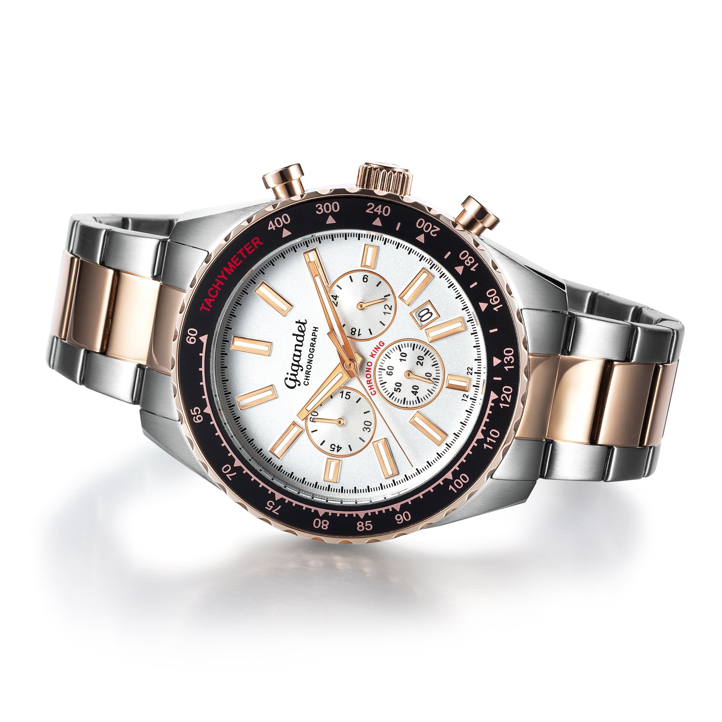 Gigandet Chronograph Herrenuhr, Armbanduhr, Sportuhr, 45mm, CHRONO KING G28-009, Mineralglas, Datumsanzeige, Edelstahlband, 10bar/100m wasserdicht