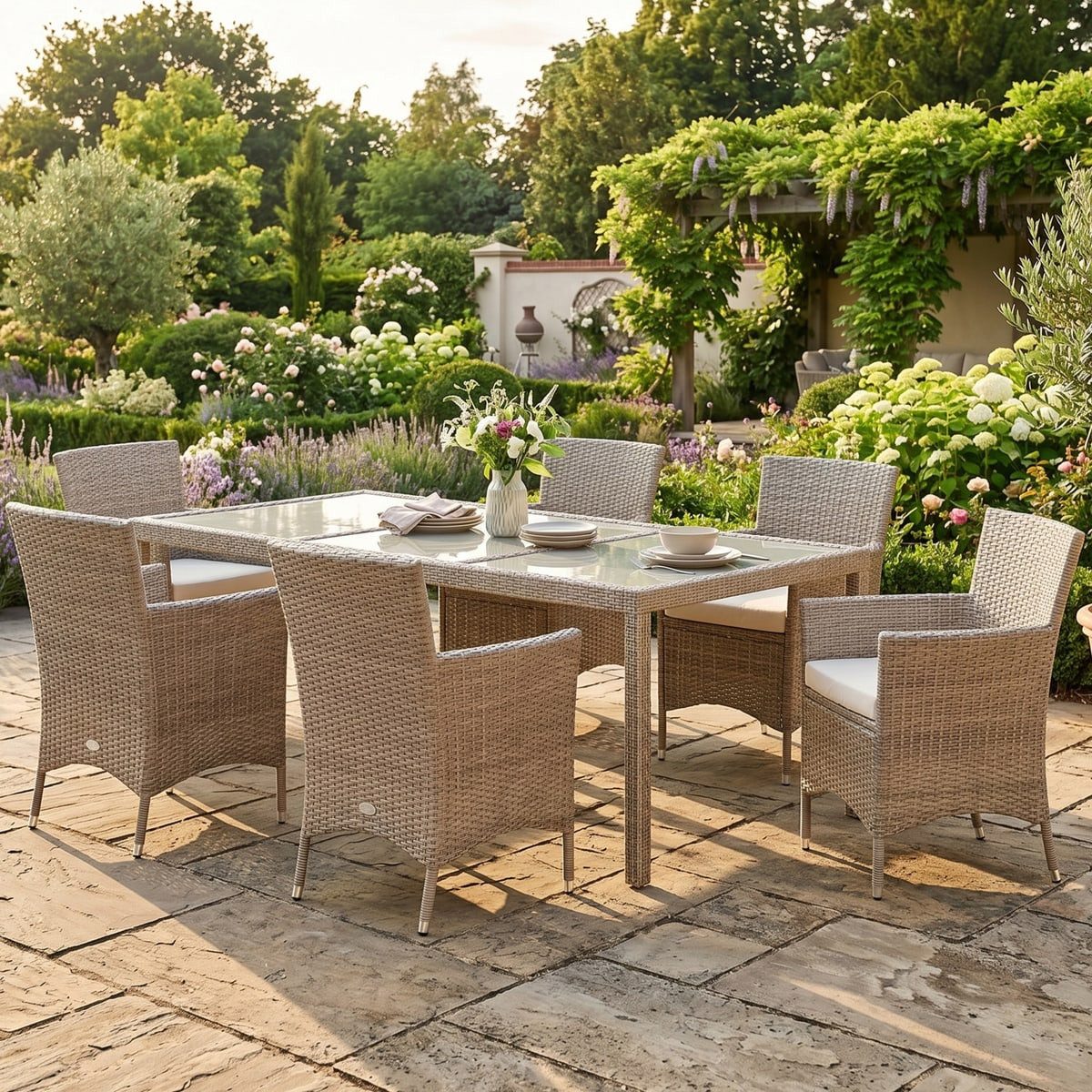 Casaria Garten-Essgruppe, Stühle stapelbar mit 7cm Auflagen 190x90cm Gartentisch Terrasse Möbel