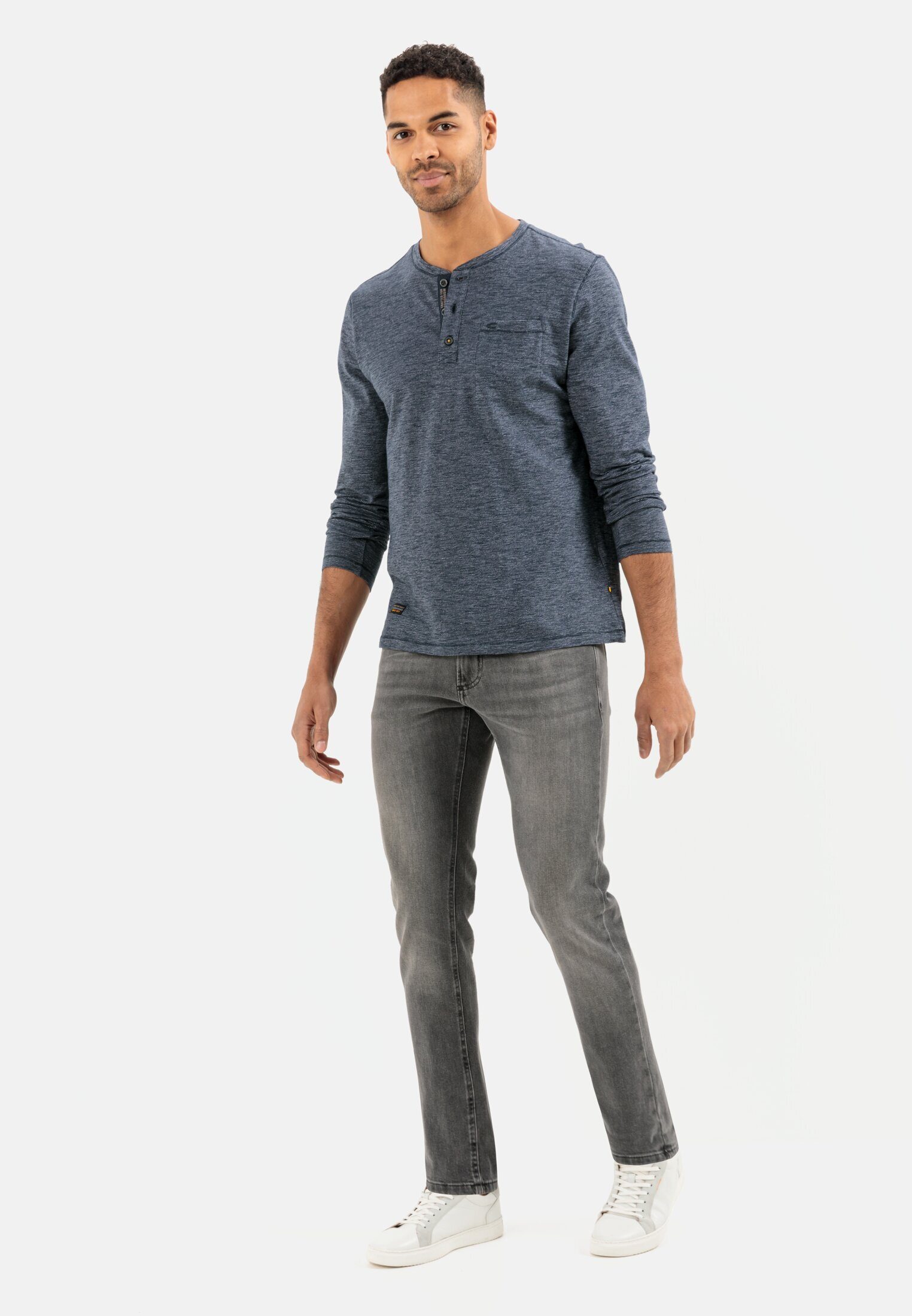 camel active Henleyshirt aus reiner Baumwolle Langarm Rundhals