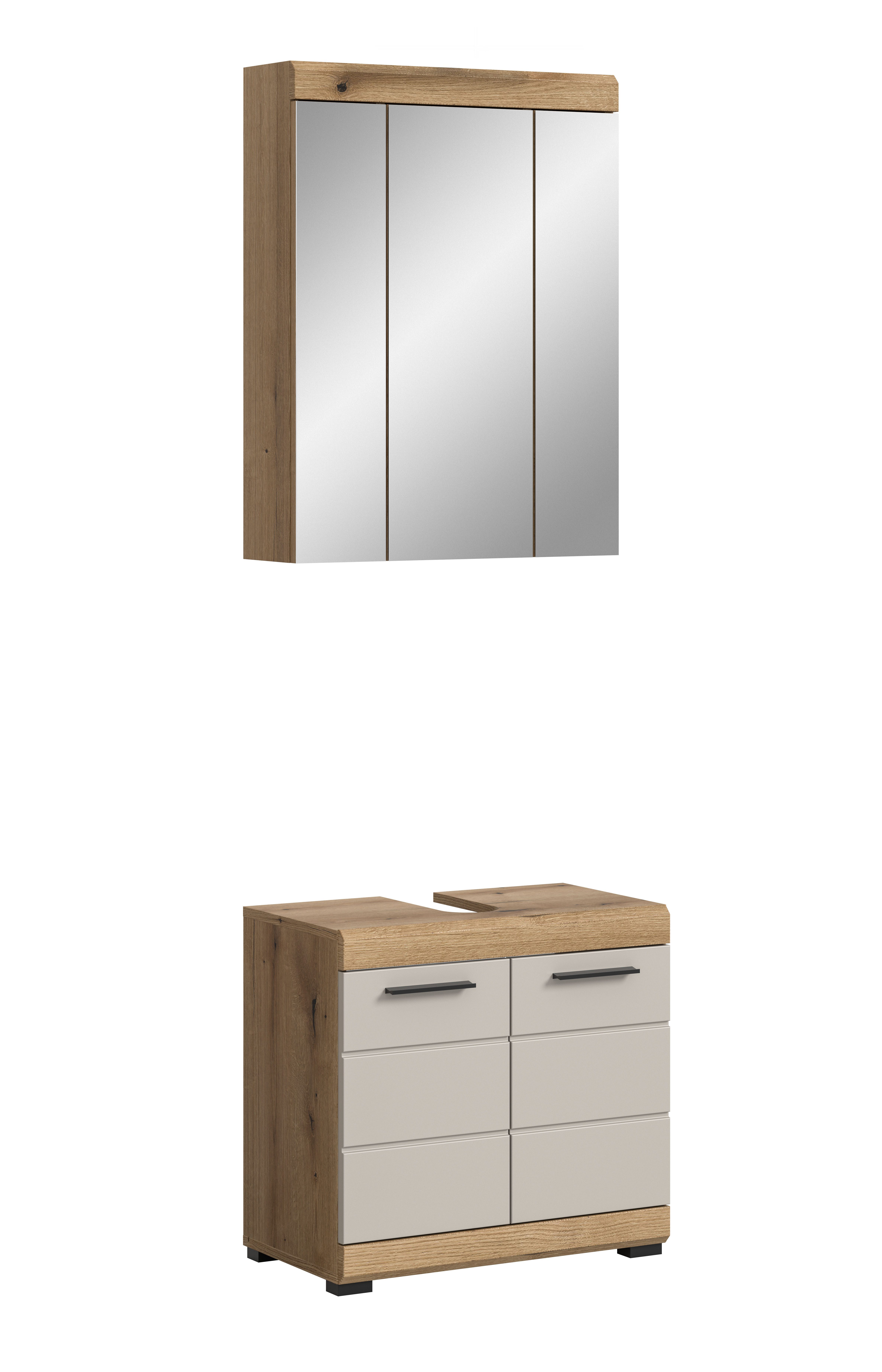 furnling Badmöbel-Set Scott, (2-St., bestehend aus Spiegelschrank und Waschbeckenunterschrank), Badmöbel, Badezimmermöbel, Komplett-Set, modern, Breite 60 cm