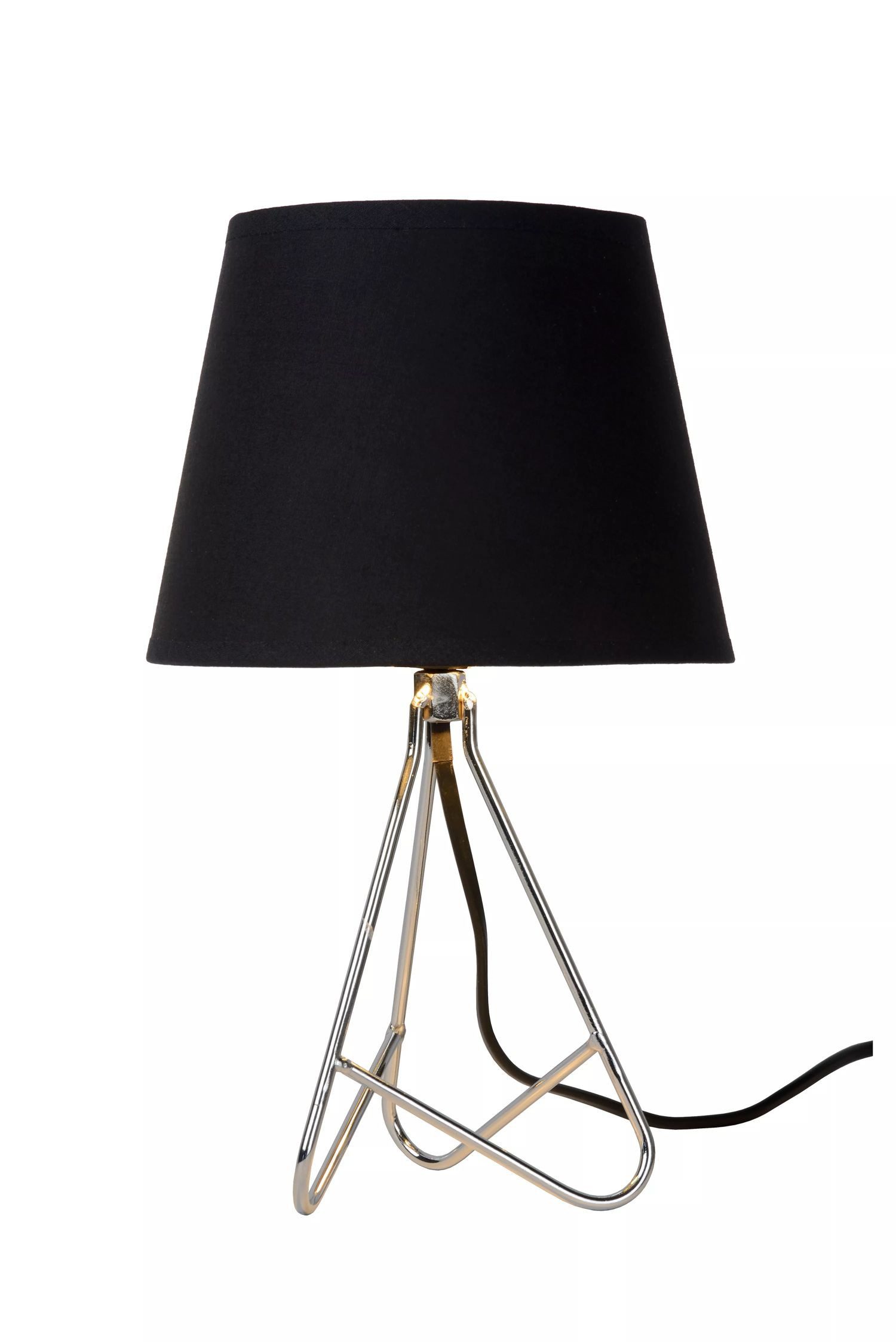 Licht-Erlebnisse Nachttischlampe ZORIN, ohne Leuchtmittel, Schwarz Chrom Stoff E14 H:30 cm klein Modern Nachttisch Schlafzimmer