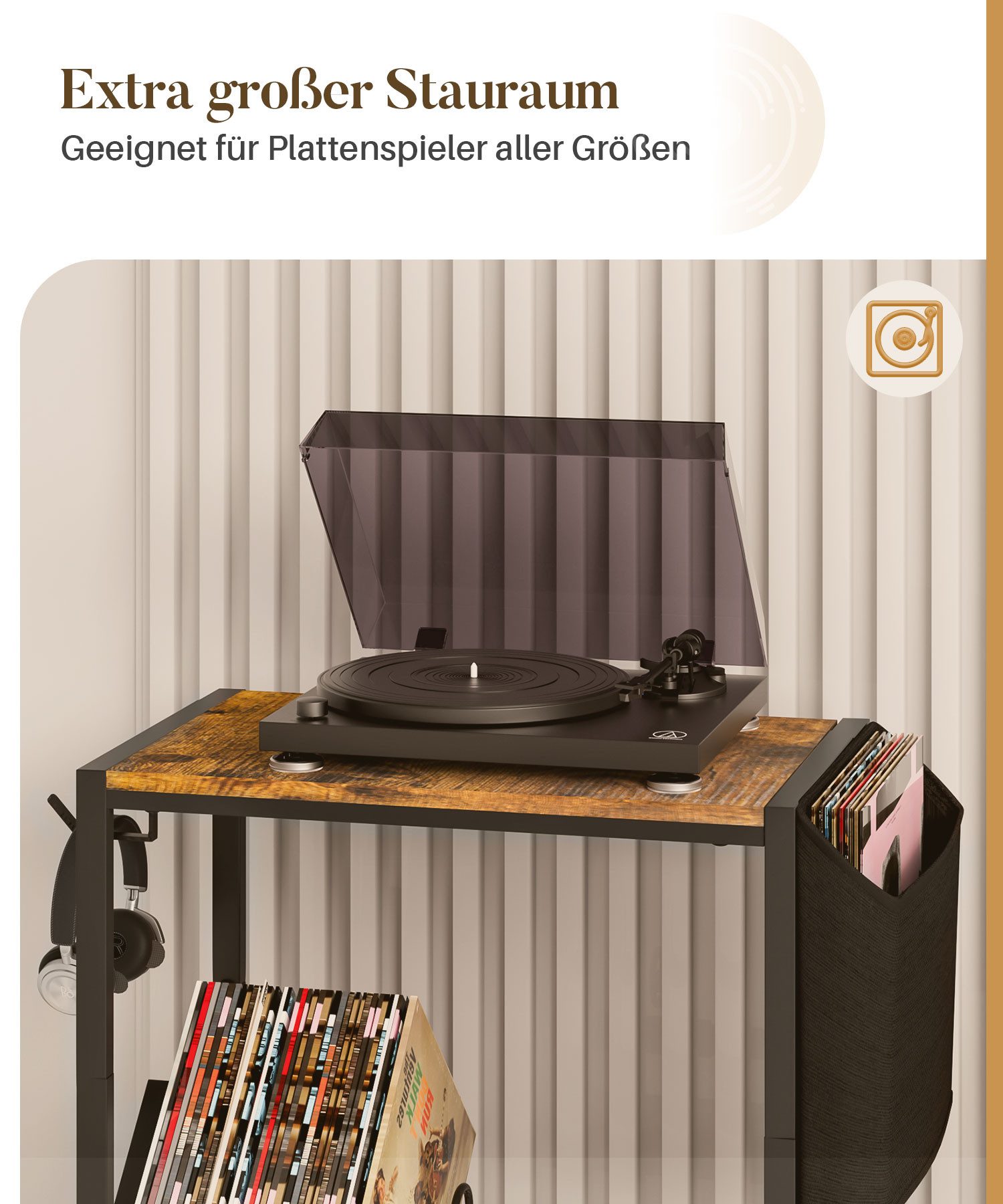 Yorbay Beistelltisch Schallplatten Regal, 4 Lenkrollen & CD-Regal, Plattens günstig online kaufen