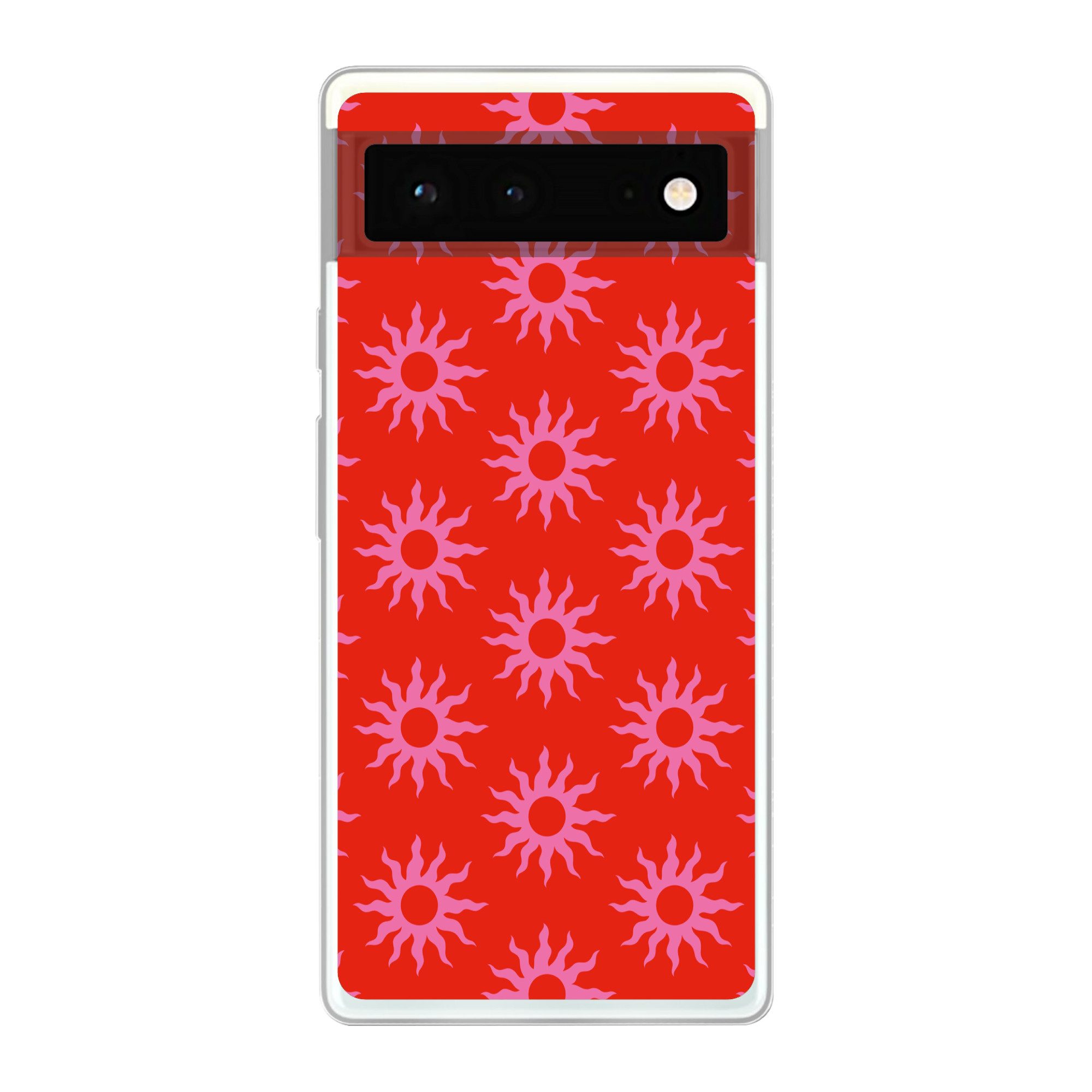 MuchoWow Handyhülle für Google Pixel 6 Sonnen - Rot - Rosa - Muster - Sommer, Handy Case, Silikon, Bumper Case Dünn