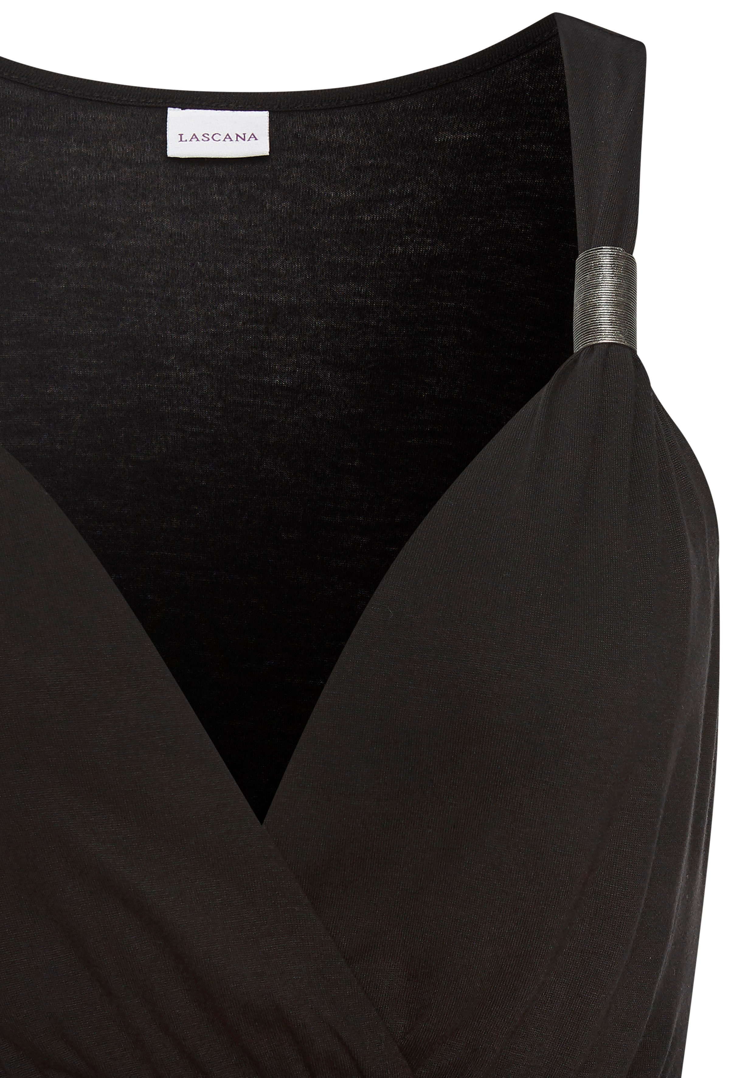 LASCANA Jerseykleid mit verstellbarem Ausschnitt und gesmokter Taille Luftiges Sommerkleid, Strandkleid, Viskosekleid mit V-Ausschnitt – Bild 4 von 5