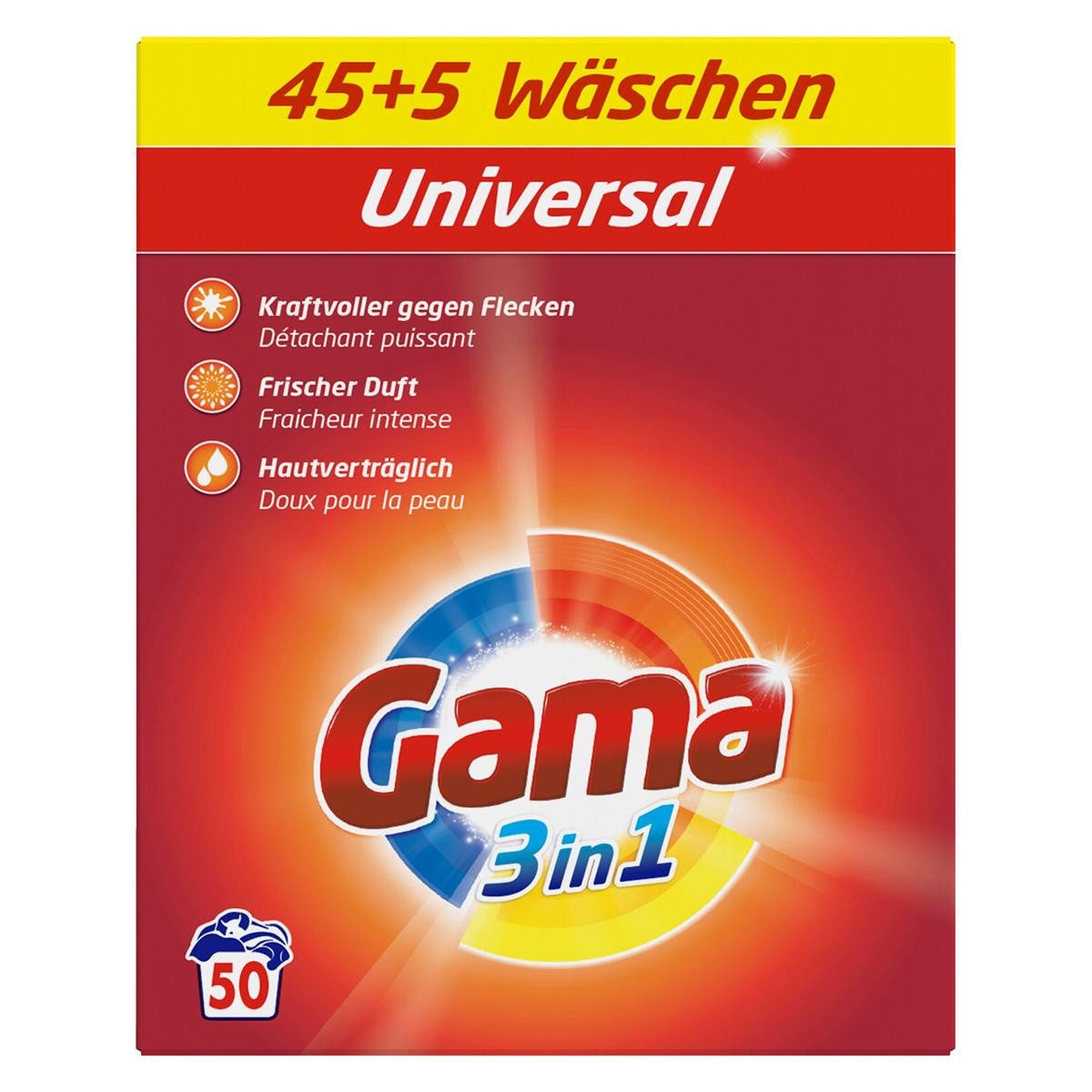 GAMA Gama Waschpulver Universal 3in1 für 50 WL Waschmittel 3kg (1er Pack) Vollwaschmittel
