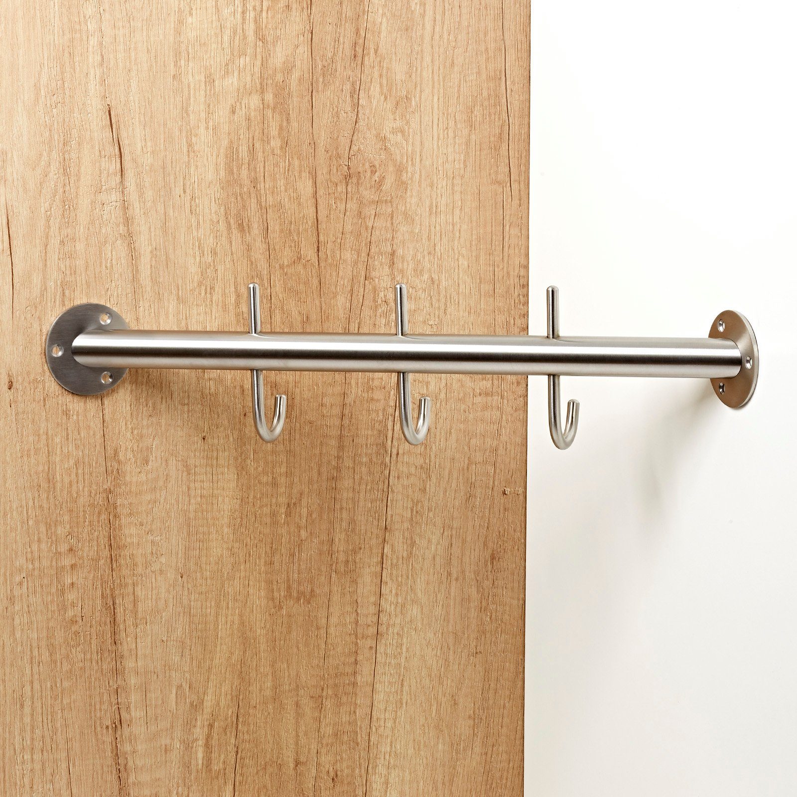 SO-TECH® Garderobenstange Eckgarderobe Antea 450 mm echt Edelstahl Ø 25 mm Flurgarderobe, mit 3 Haken Wandgarderobe Schrankgarderobe