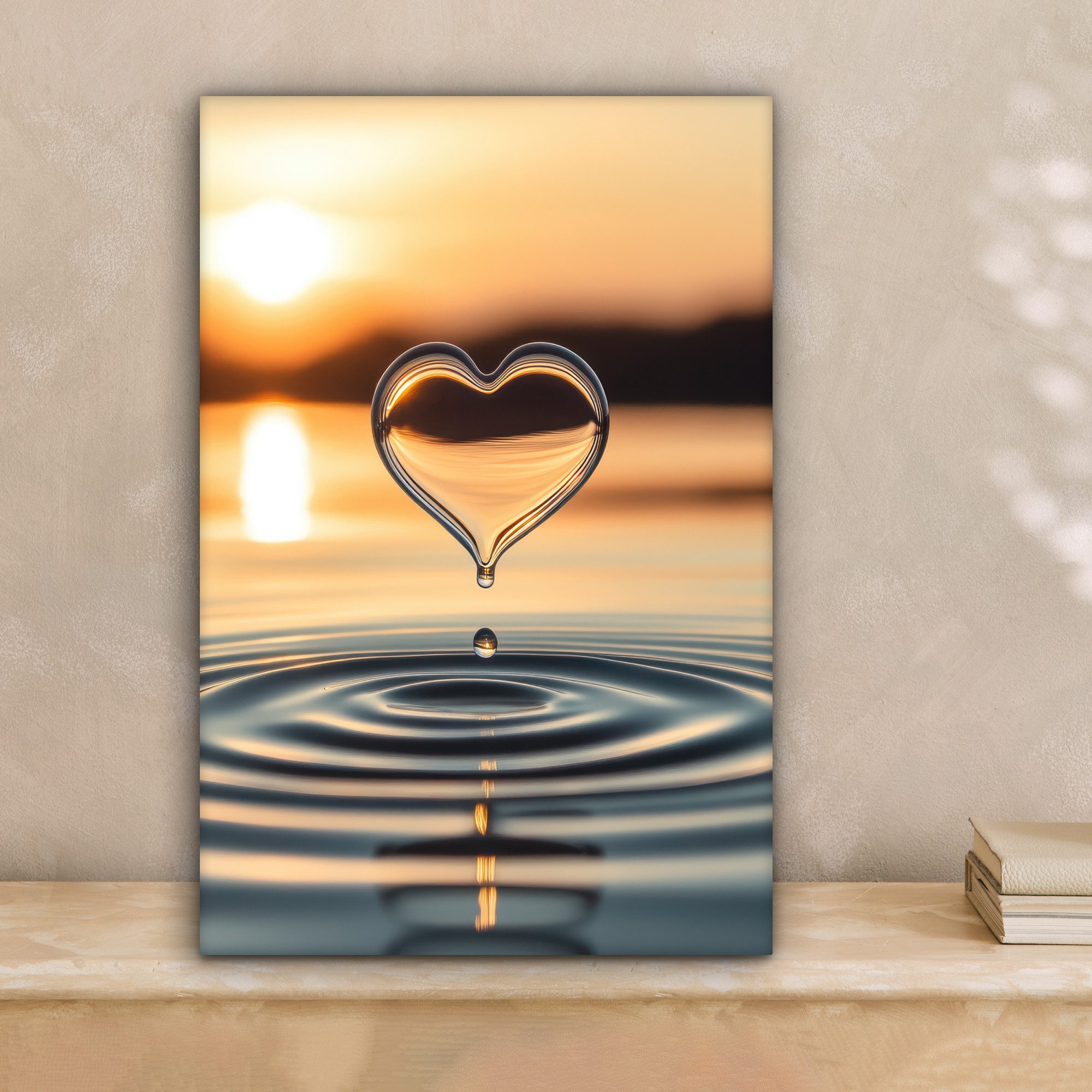 OneMillionCanvasses® Leinwandbild Herz - Wasser - Sonnenuntergang - Natur - günstig online kaufen