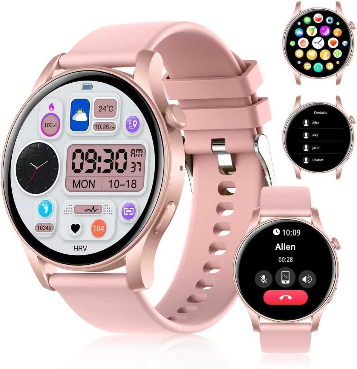 Tulbeys KC88 Smartwatch (3,6 cm, android ios), Smartwatch mit AMOLED Display Bluetooth Telefonie und Fitness Tracking