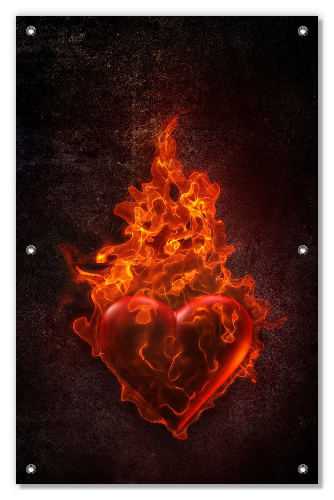 Sonnenschutz Brennendes Herz - in roten Flammen, Wallario, blickdicht, mit Saugnäpfen, wiederablösbar und wiederverwendbar