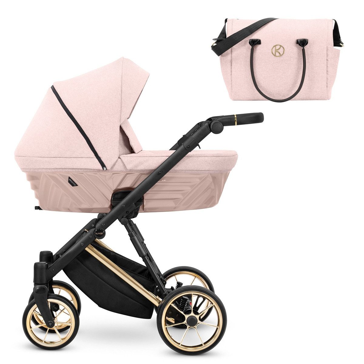 KUNERT Kombi-Kinderwagen Ivento Premium 3in1 Kinderwagen mit Goldrahmen und Zubehör, 2in1-Set mit Tragetasche und Sportsitz, ergonomische Bambusmatratze
