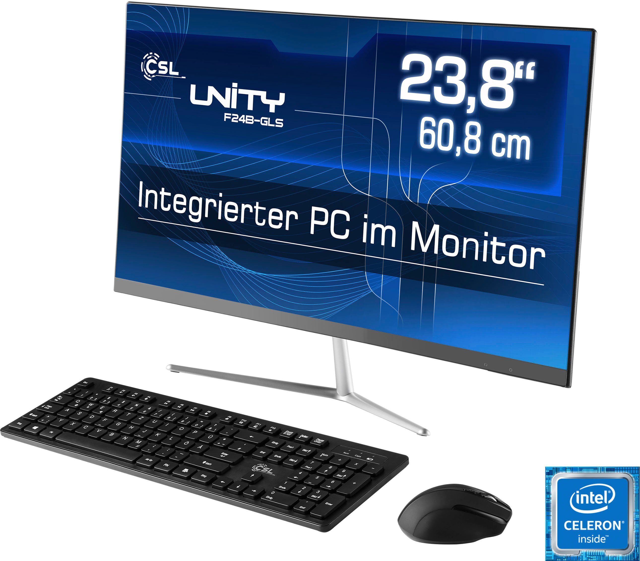 CSL Unity F24-GLS mit Windows 10 Pro All-in-One PC (23,8 Zoll, Intel Celeron N4120, UHD Graphics 600, 16 GB RAM, 128 GB SSD)