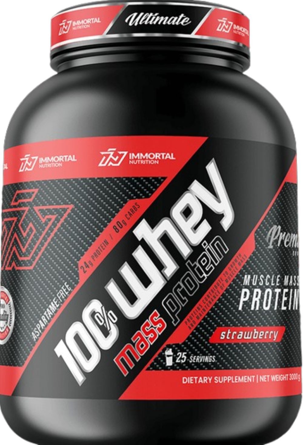 Immortal Nutrition Weight Gainer 3kg 100% Whey Mass Protein 3000 g Pulver, Packung à, Mit Molkenproteinkonzentrat als Proteinquelle