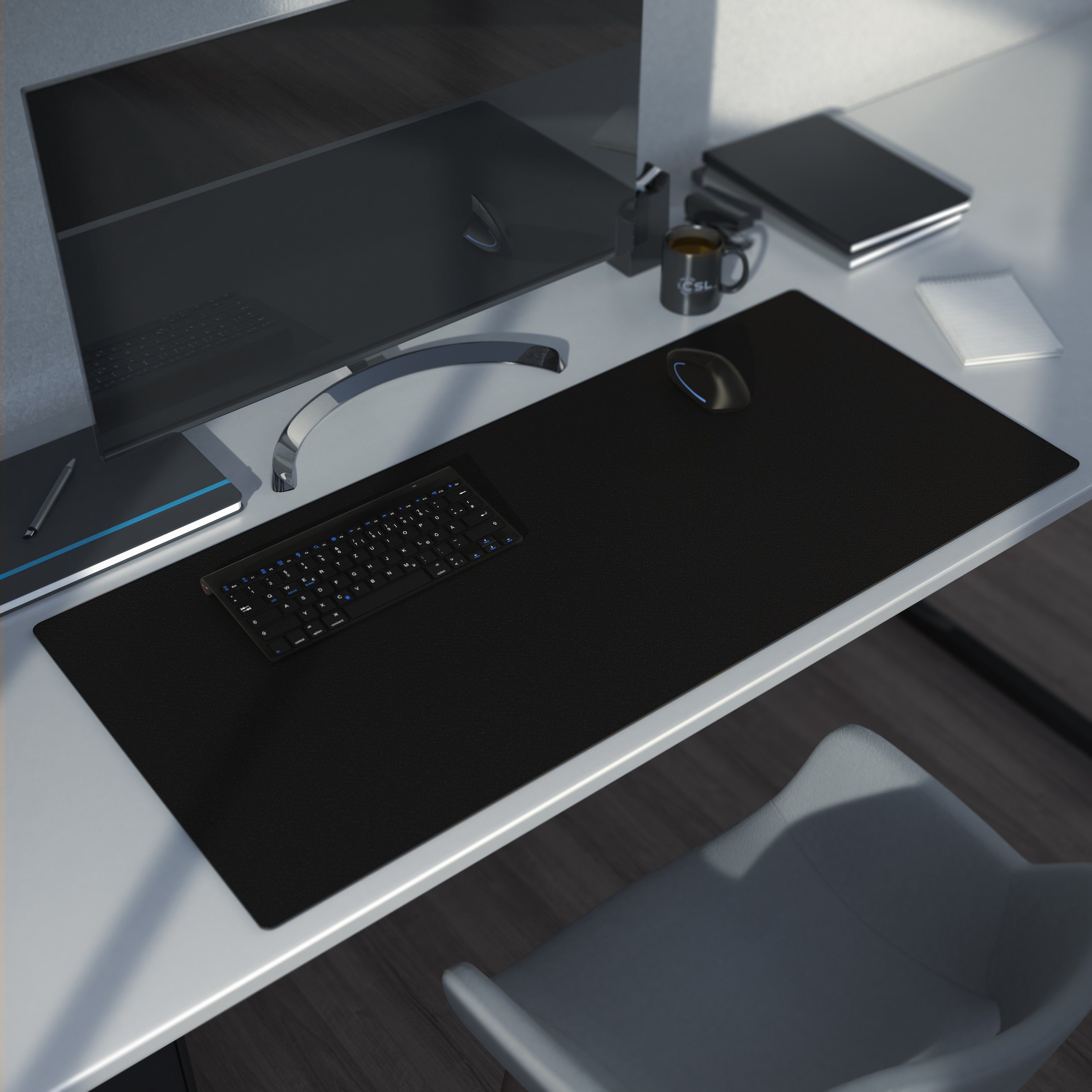 CSL Mauspad XXL Mousepad 900 x 400 x 3 mm, Tischunterlage, Elegante Leder Optik, rutschfest, abwaschbar, Office Schreibtischunterlage, schwarz