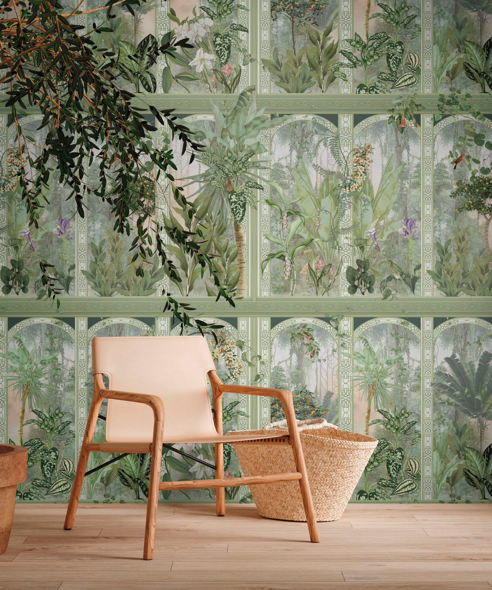 living walls Fototapete Dschungeltapete Floral, glatt, matt, (1 St), Fototapete Antik Klassich Pflanzen