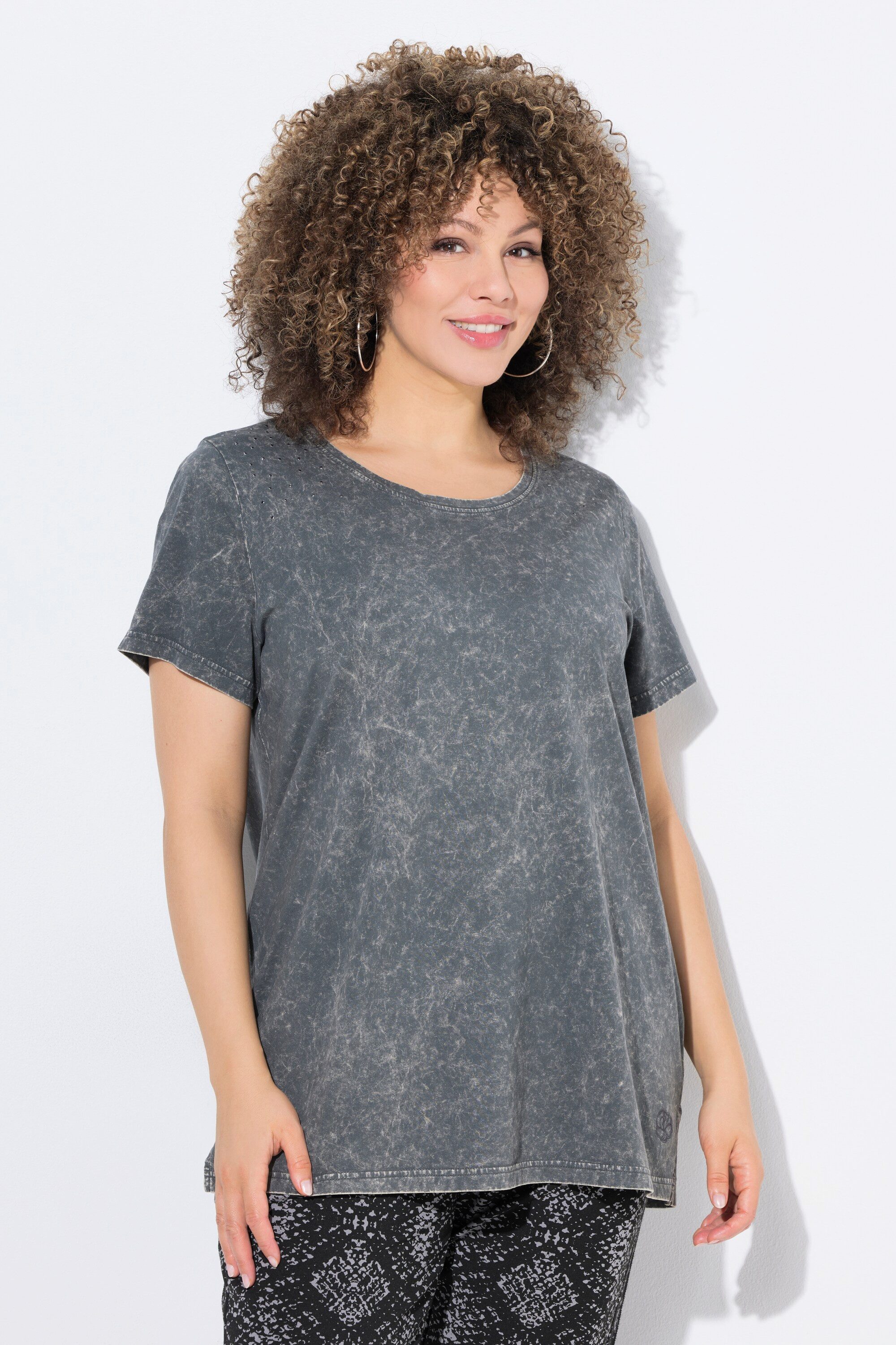 Ulla Popken T-Shirt T-Shirt Vintage-Waschung Classic Ziernieten günstig online kaufen