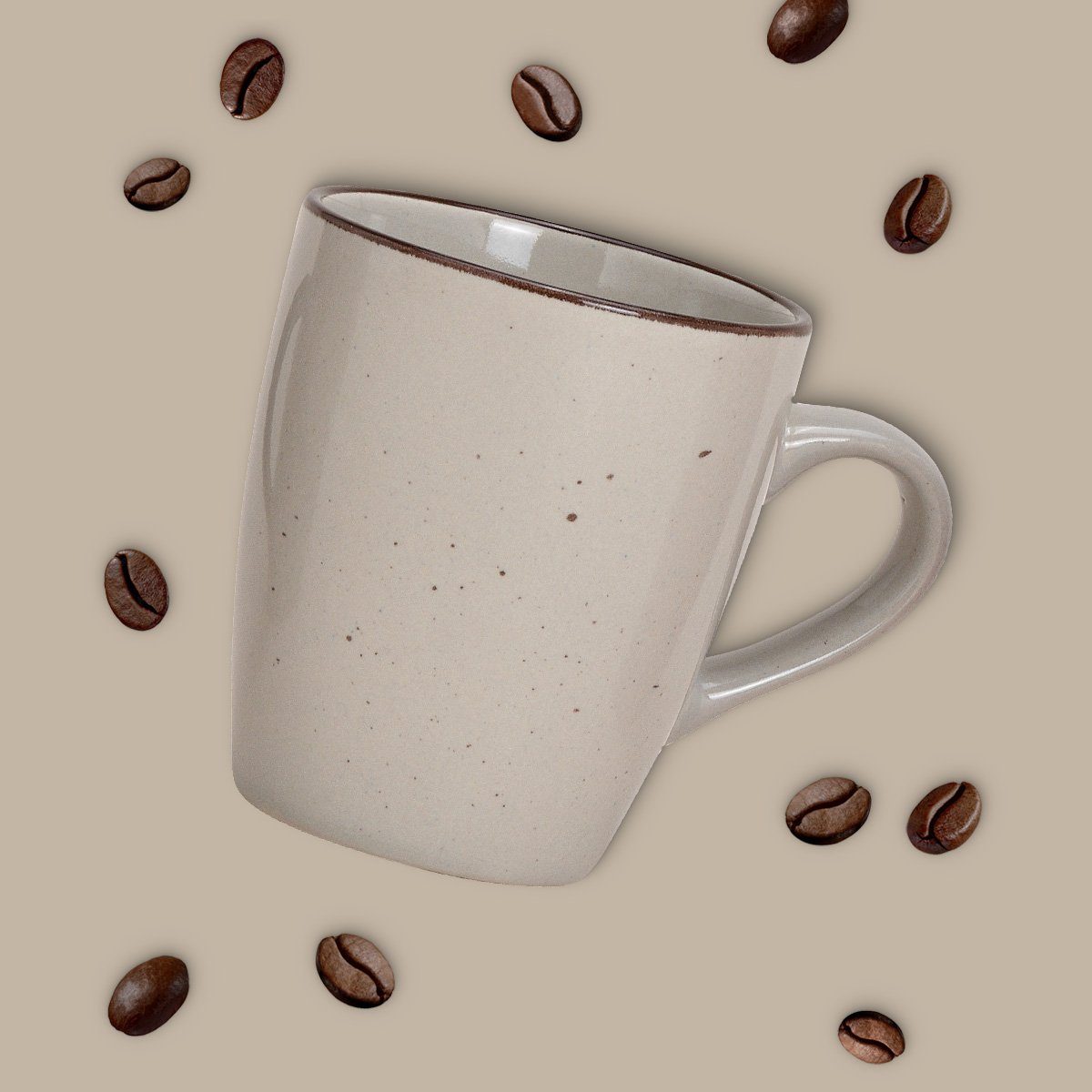 matches21 HOME & HOBBY Tasse Kaffeetassen 6er Set einfarbig modern Vintage Steingut-Stil, 6-tlg., Keramik, Tee Kaffee-Becher, alt-rosa beige cremefarben grau, 300 ml