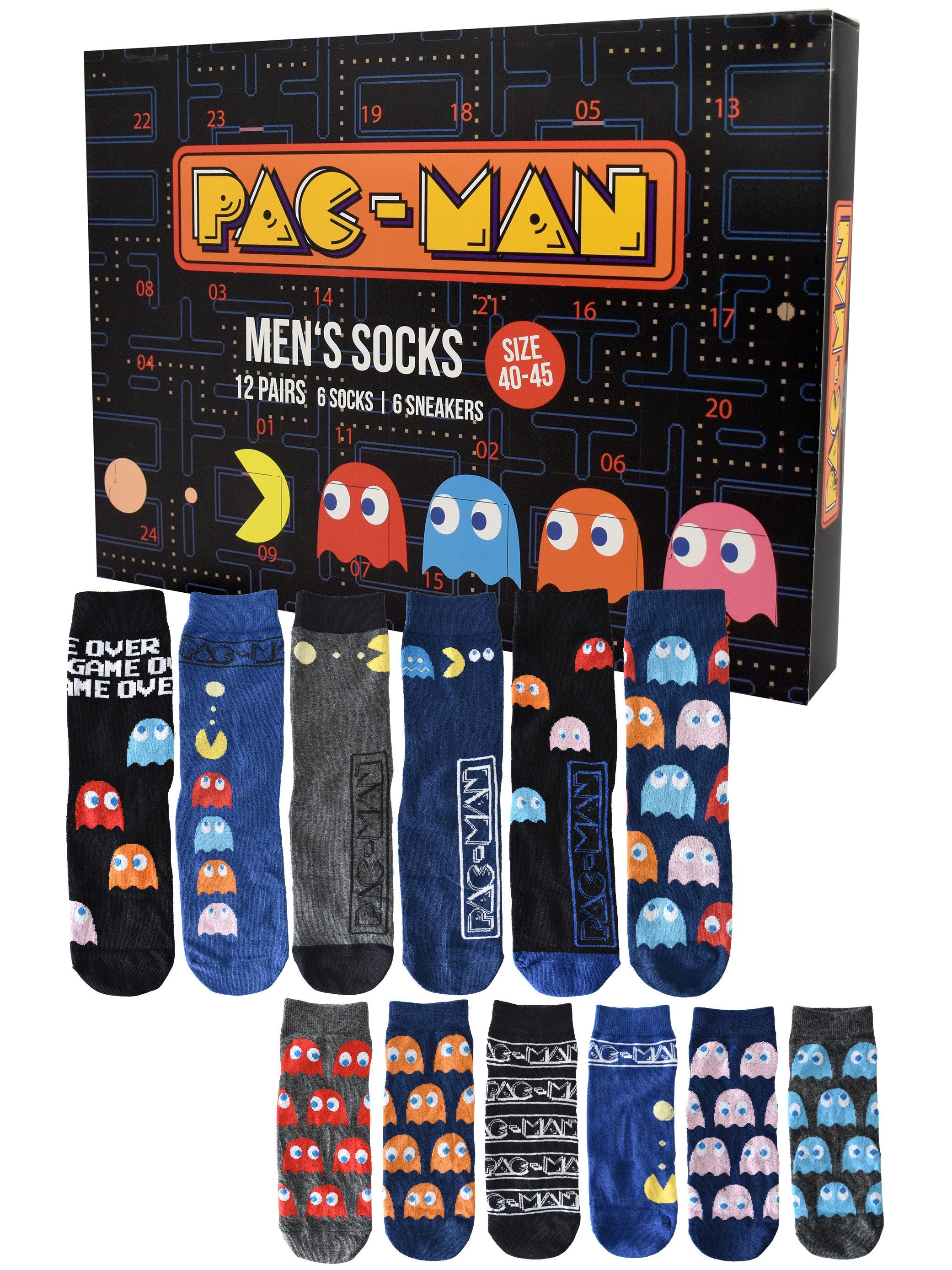 United Labels® Календарі Pac-Man Socken Календарі mit 12 Paar Socken kurz und lang