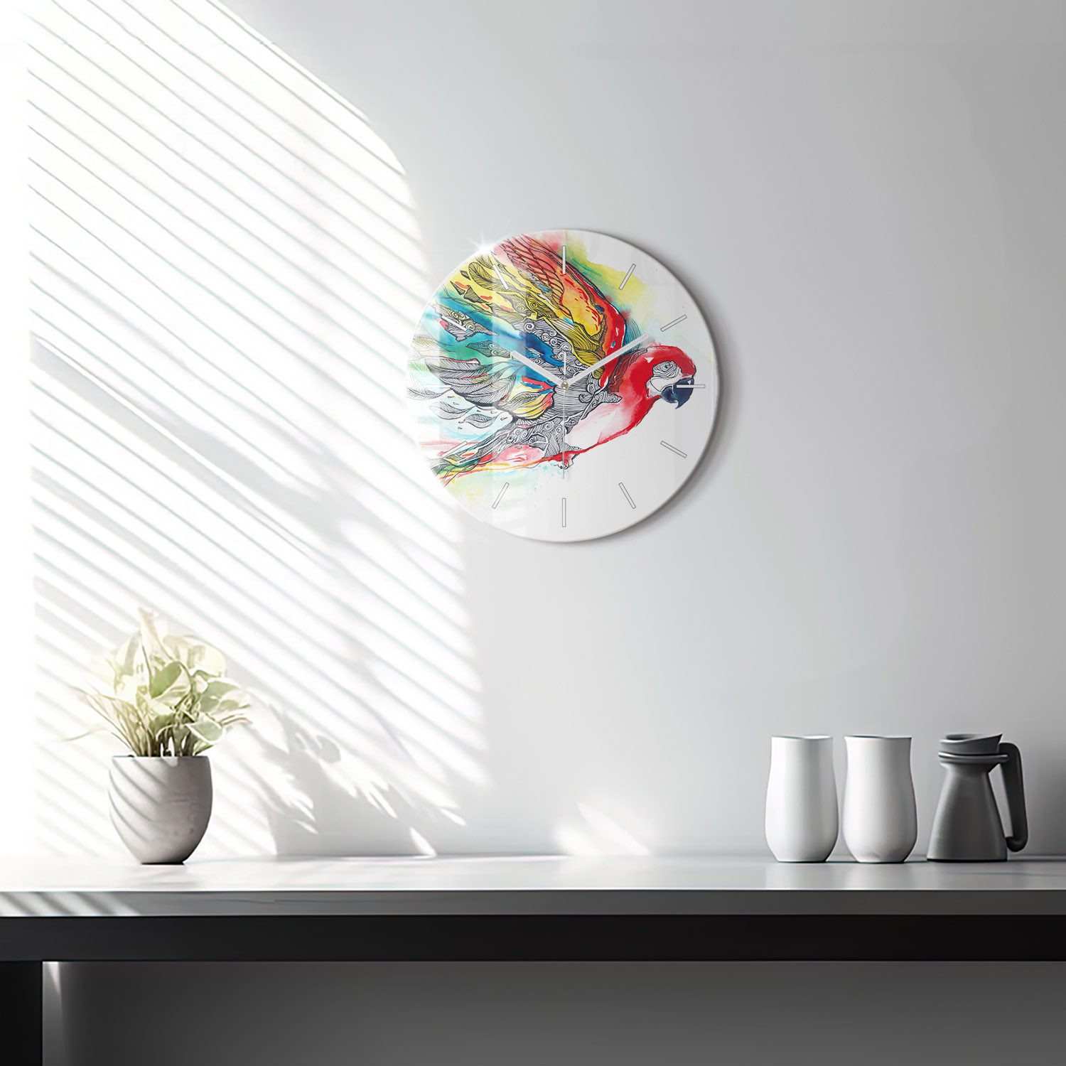Tulup Wanduhr Glasuhr Bunter Papagei Uhr günstig online kaufen