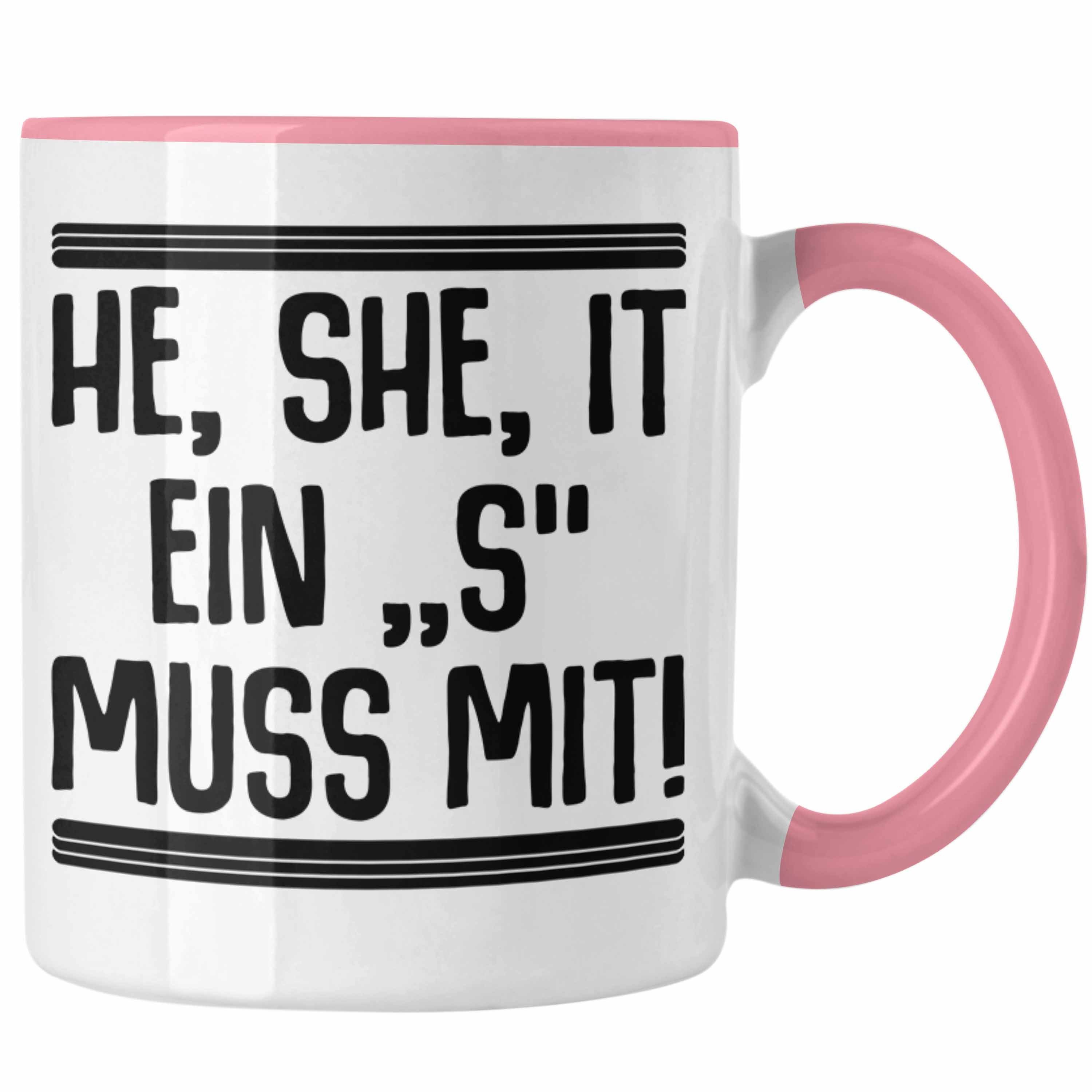 Trendation Tasse Trendation - Englischlehrer Tasse Geschenk He She It Englischlehrerin Geschenkidee Spruch Grundschule Rosa