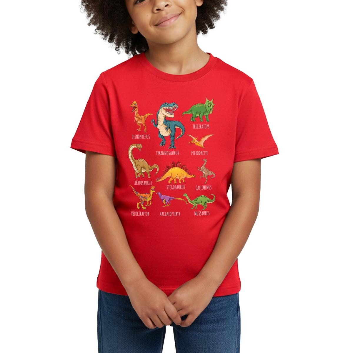 Spreadshirt T-Shirt Dinosaurier Arten Übersicht Dino T-Rex Comic Kinder T-Shirt (1-tlg) Fällt klein aus. Wir empfehlen, eine Größe größer zu bestellen.