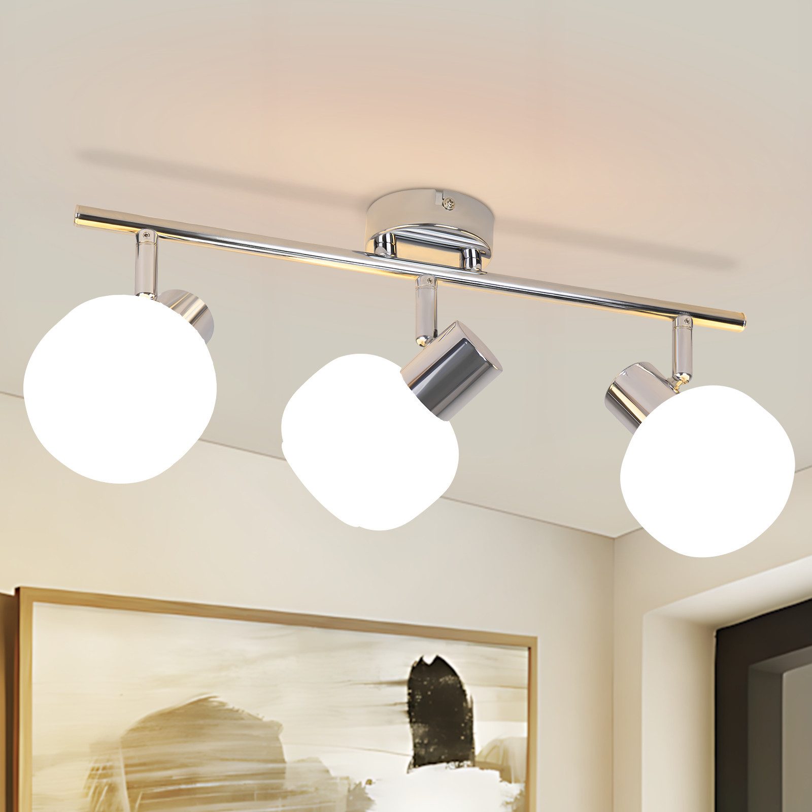 ZMH Deckenstrahler 3 Flammig Deckenleuchte Weiß/Schwarz Vintage Glas E14 fü günstig online kaufen