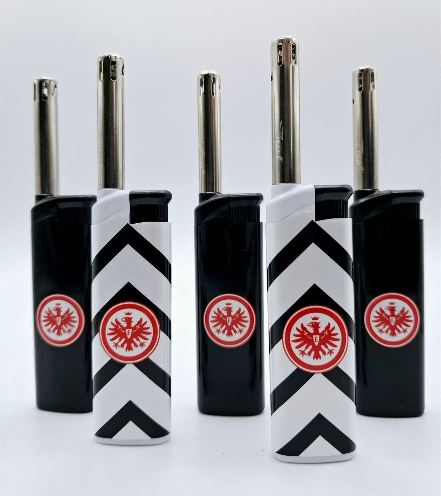 Eintracht Frankfurt Feuerzeuge 5x Gasfeuerzeug oder Stabfeuerzeuge für Grill Fussball Geschenkidee (5-St), SGE Fussball Fanartikel