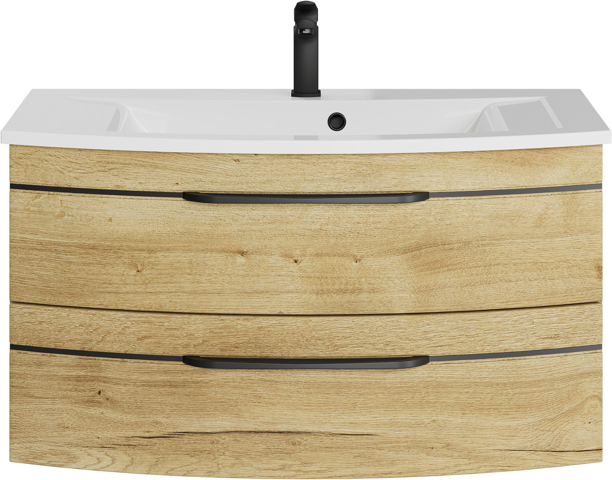 Saphir Waschtisch Serie 7045 Mineralmarmor-Waschtisch und Unterschrank, 91 cm breit, Waschplatz mit 2 Schubladen, Badmöbel Set mit Waschtisch