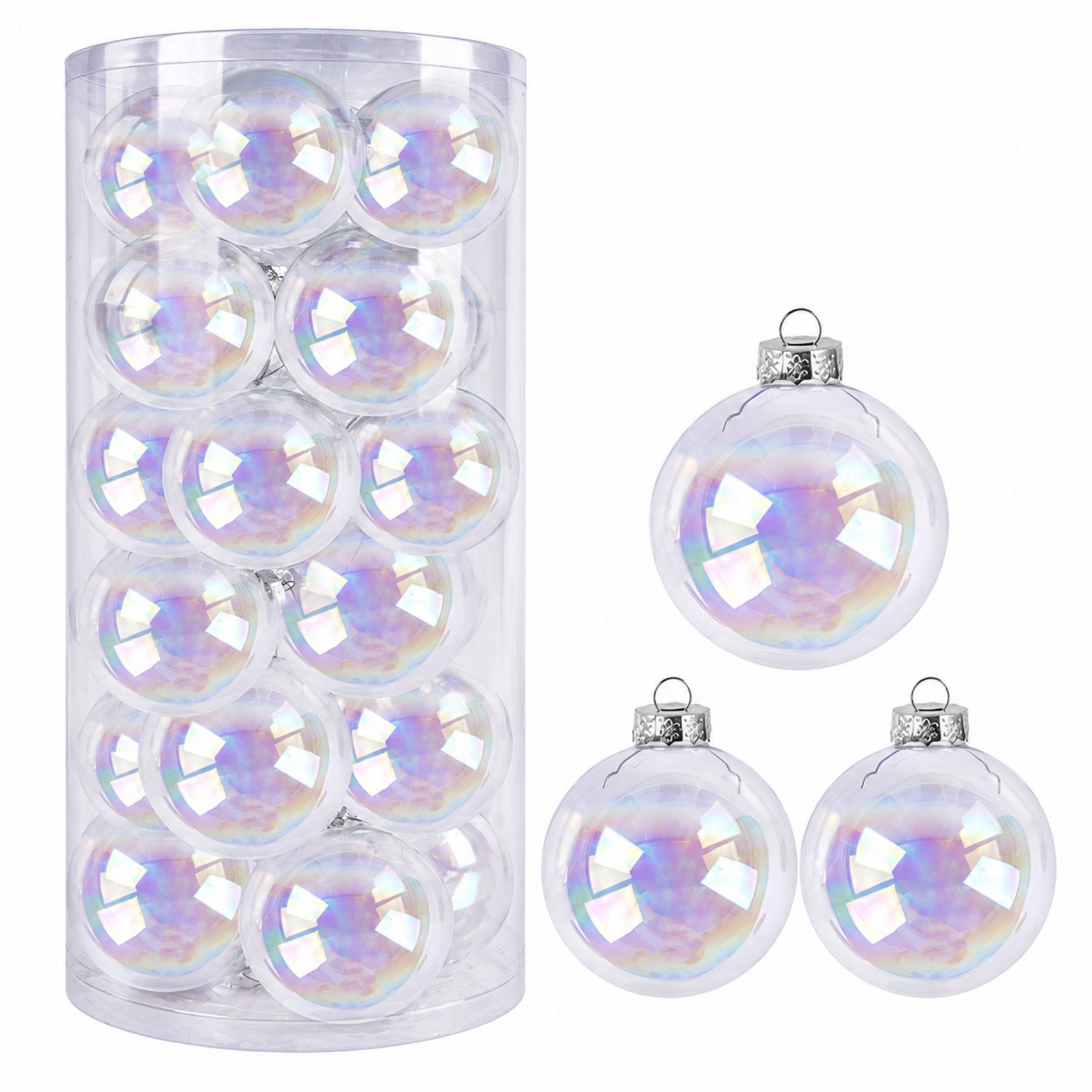 ElitVita Weihnachtsbaumkugel Weihnachtskugeln Glas transparent, 24 Stück Ø 8 cm mit Regenbogenglanz (24 St), Schimmernde Farbreflexe für eleganten Christbaumschmuck, Kränze & Deko