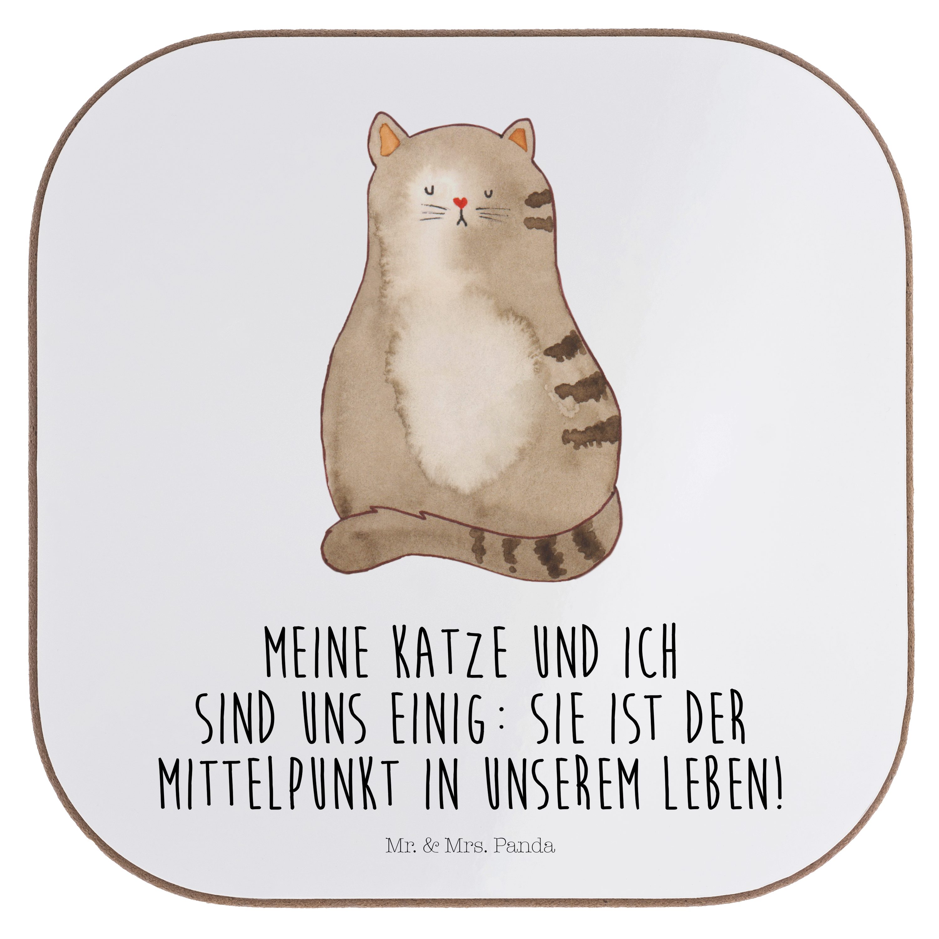 Mr. & Mrs. Panda - Katze Geschenk, Getränkeuntersetzer 1-tlg. Herz, Weiß Katzenartikel, Katzenliebhaber, sitzend 