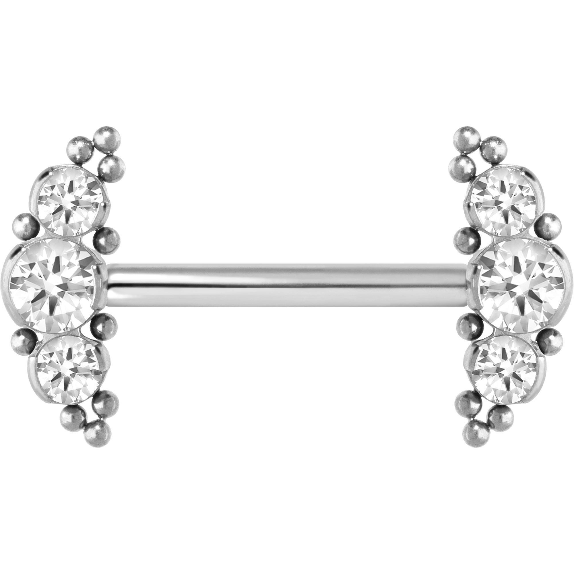 PIERCINGLINE Brustwarzenpiercing Titan Barbell mit Push Fit 3 KRISTALLE + KUGELN (Barbells, 1-tlg)