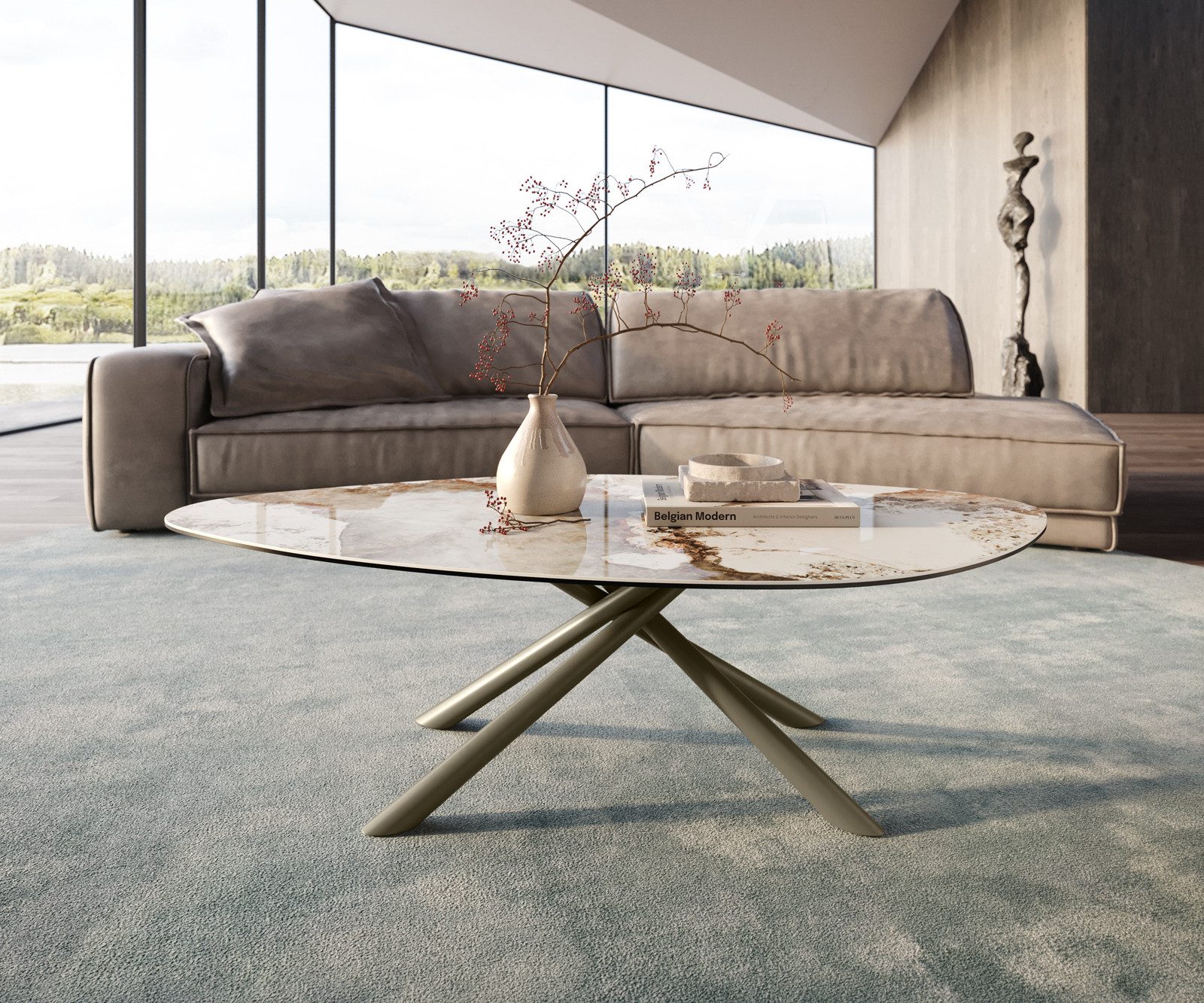 DELIFE Couchtisch Edge, Organisch 140x76 cm Keramik Minas Melange Sarity Metall Effektfinish T