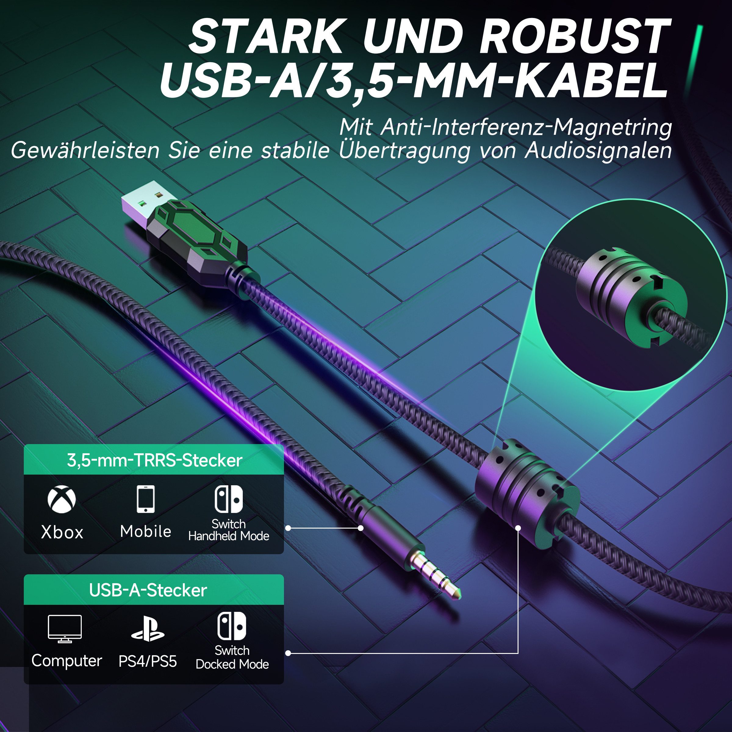 FIFINE Mikrofon Gaming Headset mit Mikrofon, Over Ear Kopfhörer mit Kabel, USB Headset für PC PS4 PS5 Xbox Switch, RGB Headphone