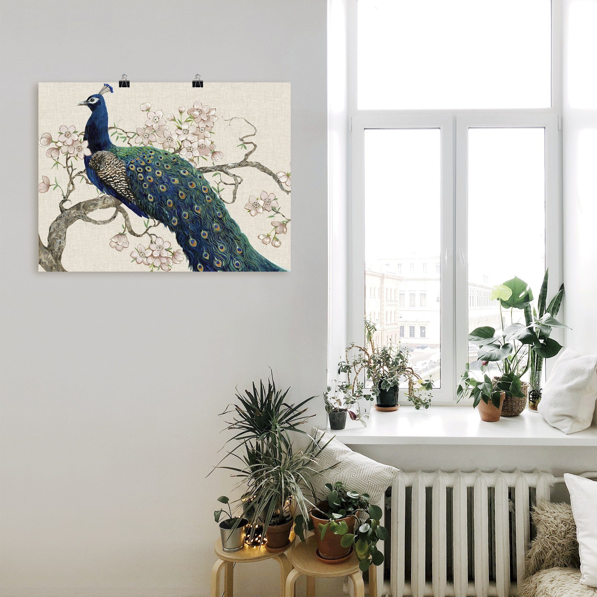 Artland Wandbild Pfau & Blüten II, Vögel (1 St), als Leinwandbild, Poster in verschied. Größen