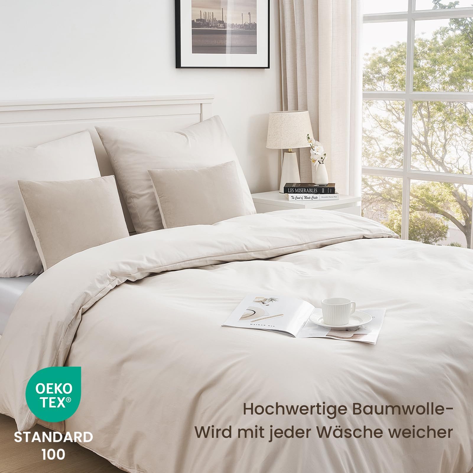 Topfinel Bettwäsche 135 x 200 baumwolle weich hautfreundlich Allergiker Baby ganzjährig, Baumwolle, 2 teilig, bettwäsche-sets 155 X 220 mit reißverschluss Beige Einfarbig Modern