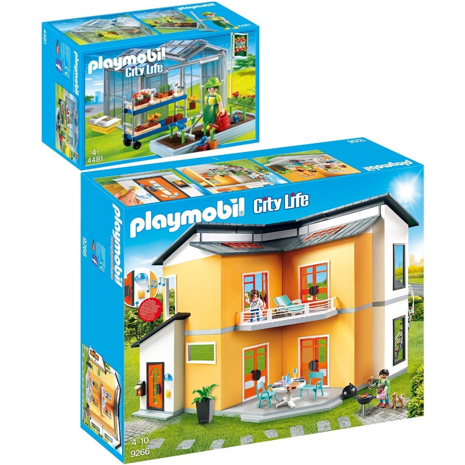Playmobil® Spielbausteine »4481 9266 City Life 2er Set Gewächshaus +  Modernes Wohnhaus«