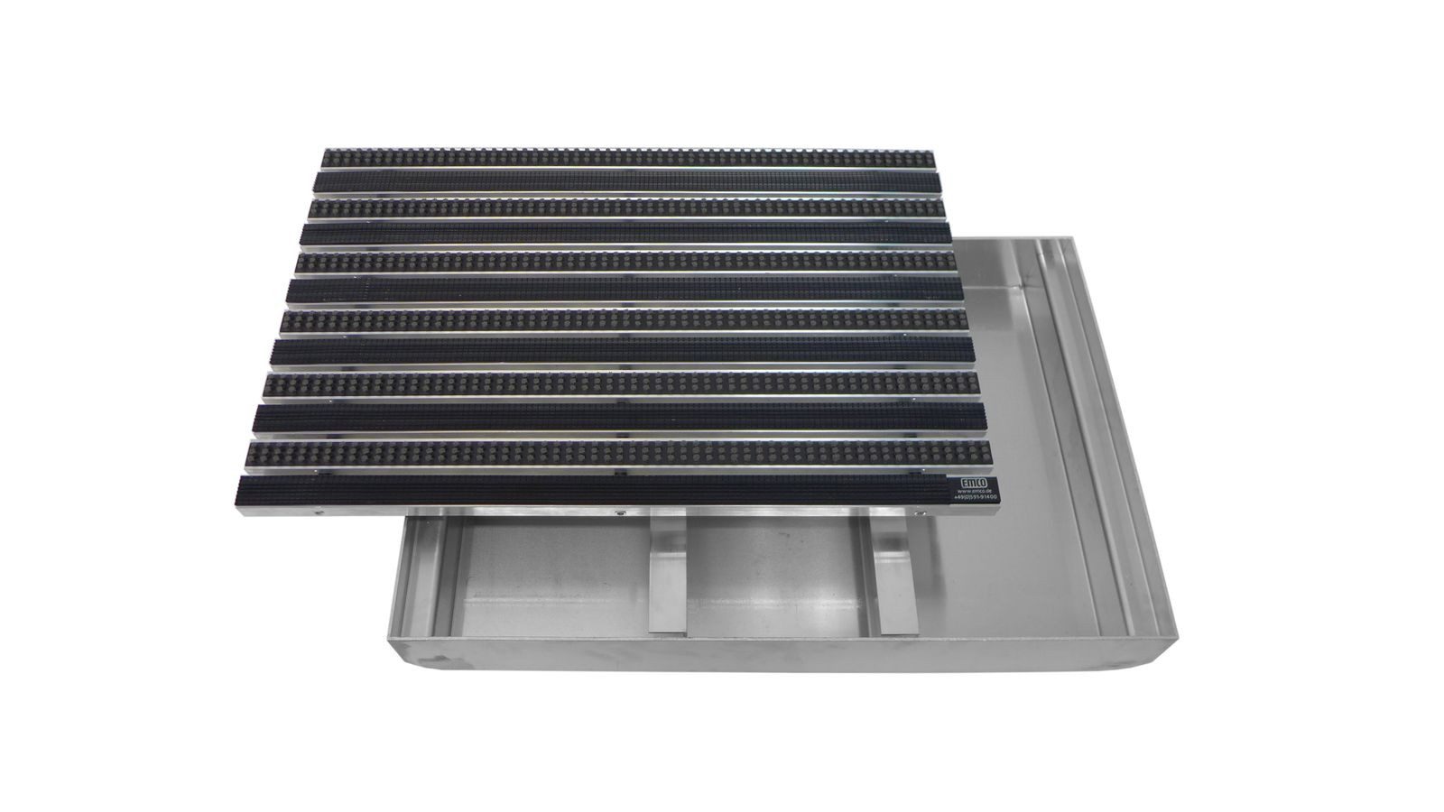 Emco Fußmatte Eingangsmatte DIPLOMAT + Bodenwanne Aluminium, Gummi + Bürsten Grau, rechteckig, Höhe: 75 mm, Größe: 1000x500 mm, für Innen- und Außenbereich