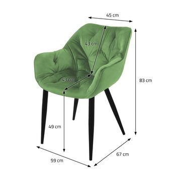 ML-DESIGN Stuhl Esszimmerstühle Set mit dickem gepolsterter Ergonomischer Sessel (2 St), 2x Polsterstuhl Grün mit Rücken & Armlehnen 59x67x83cm Stühl