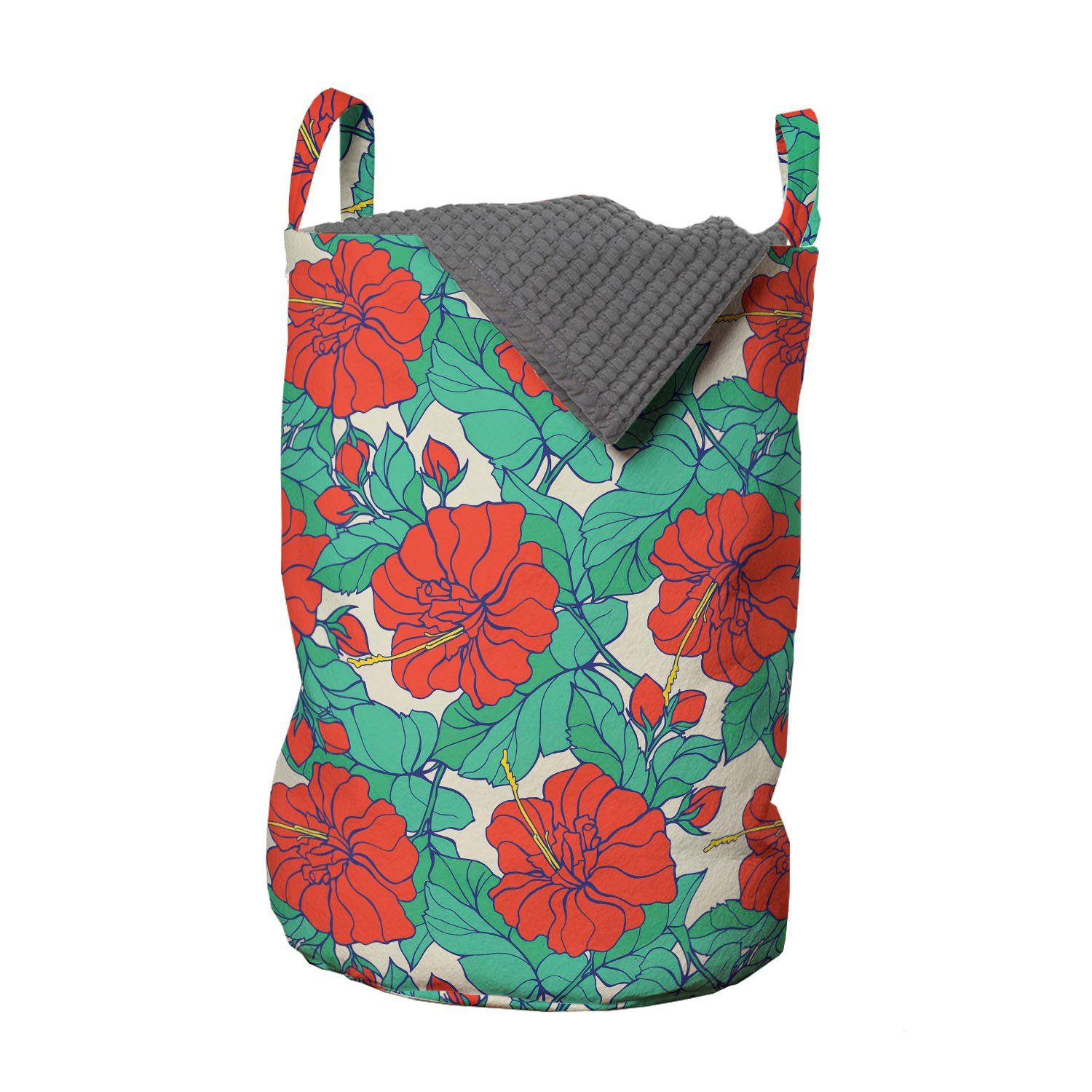 Abakuhaus Wäschesäckchen Wäschekorb mit Griffen Kordelzugverschluss für Waschsalons, Blumen Hibiscus Blossom Tropic Art