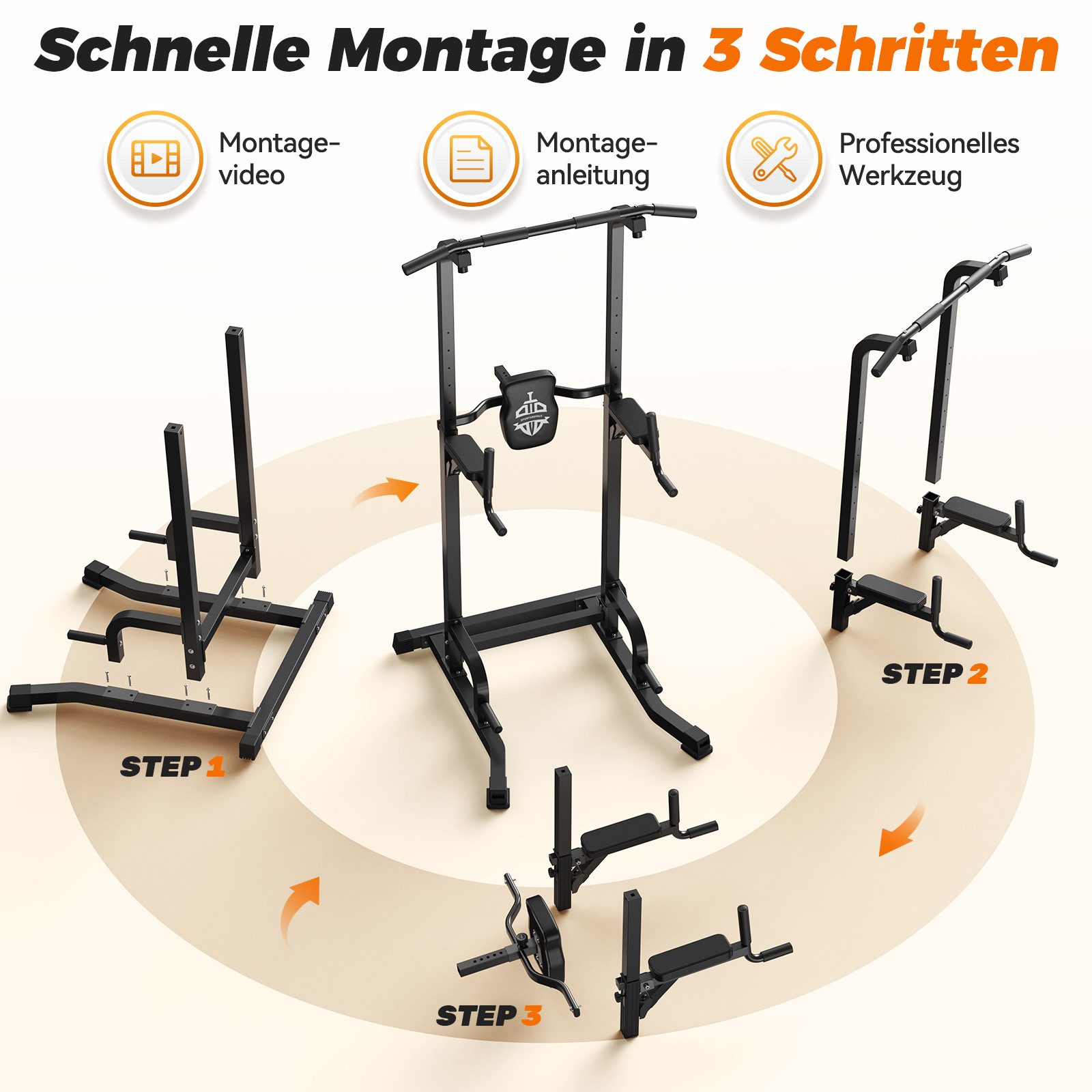 Sportsroyals Klimmzugstange für Zuhause & Heimfitness, bis 180 kg Belastung (1-tlg), Power Tower, Dip-Station, Kraftstation