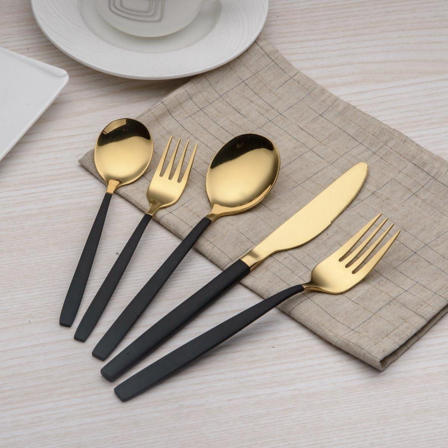 LuxusKollektion Besteck-Set Besteckset Edelstahl 30 Service 6 Schwarz Gold 03. Gold und Schwarz (30-tlg) – Bild 3 von 5