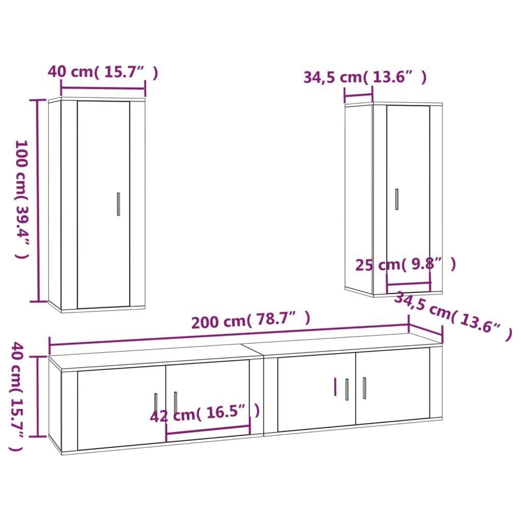 Holzwerkstoff vidaXL (4-St) TV-Schrank TV-Schrank-Set 4-tlg. Räuchereiche