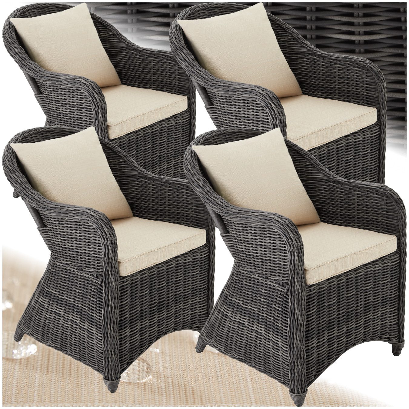 tectake Rattanstuhl 4er Set Rattansessel (Set, günstig online kaufen